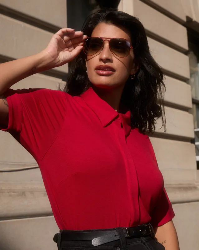 Chelsea Liquid Jersey Short Sleeve Shirt - New York Red sold by Universal Standard