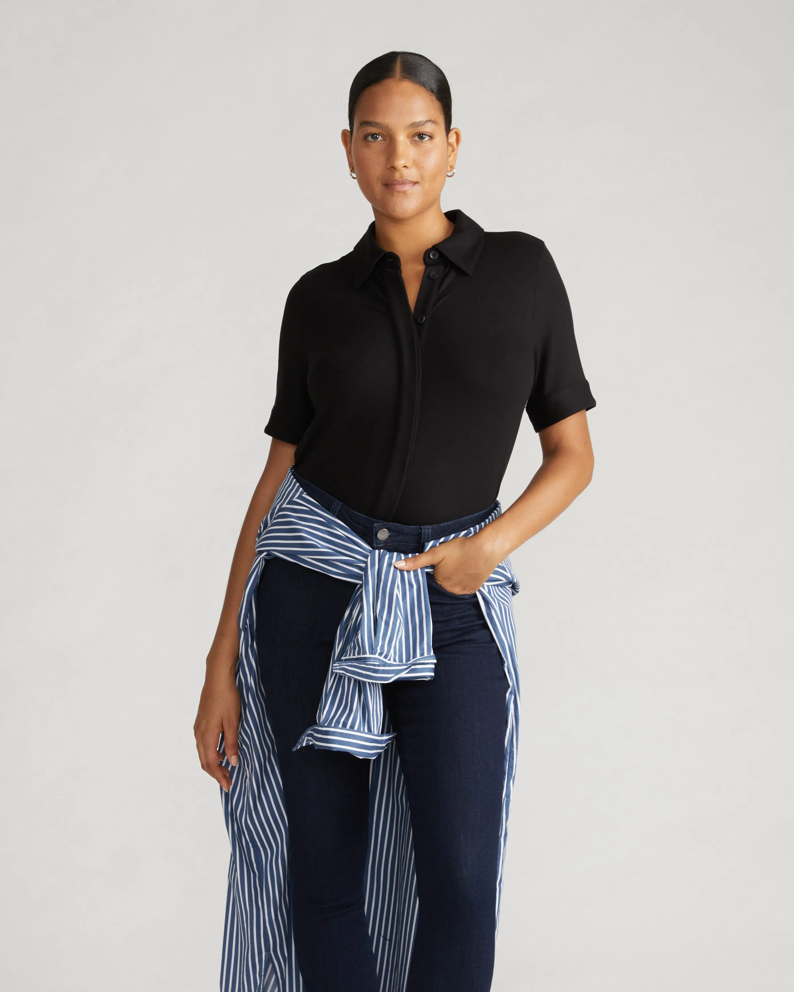 Chelsea Liquid Jersey Short Sleeve Shirt - Black sold by Universal Standard