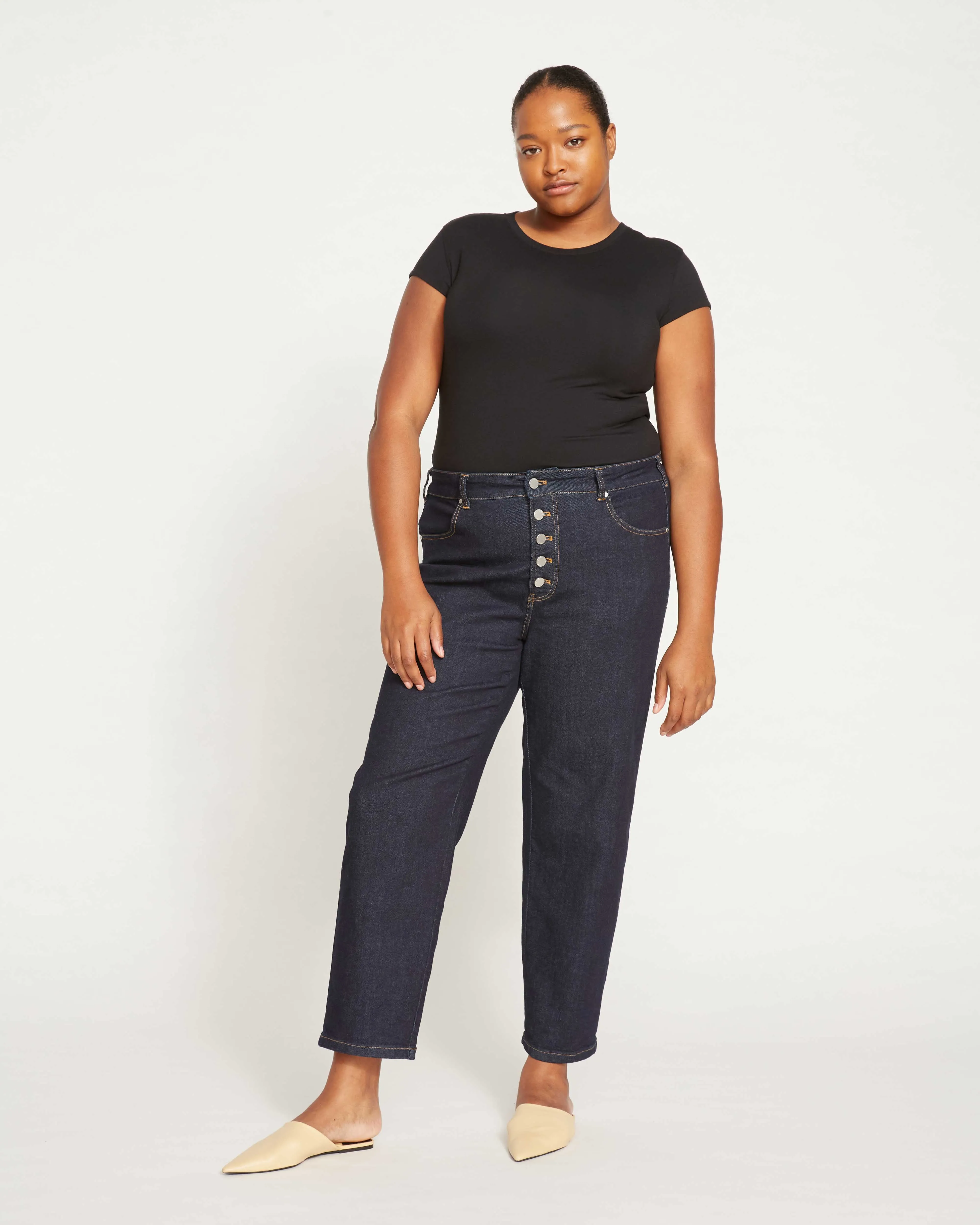 Dolly High Rise Button Fly Straight Leg Jeans - Vintage Indigo Selvedge sold by Universal Standard