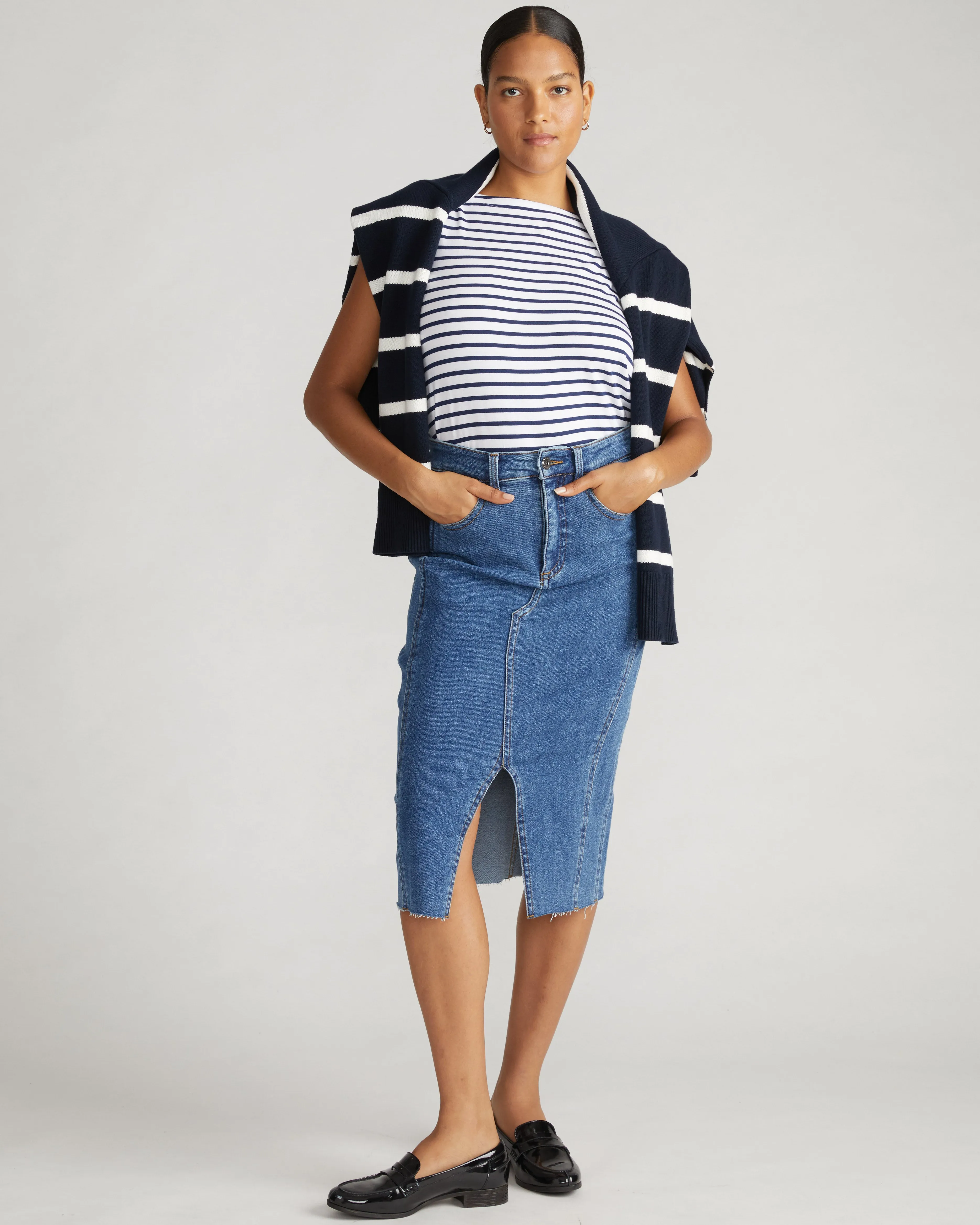 Noyack Breton Stripe Boatneck Tank - White/Cenote Stripe sold by Universal Standard