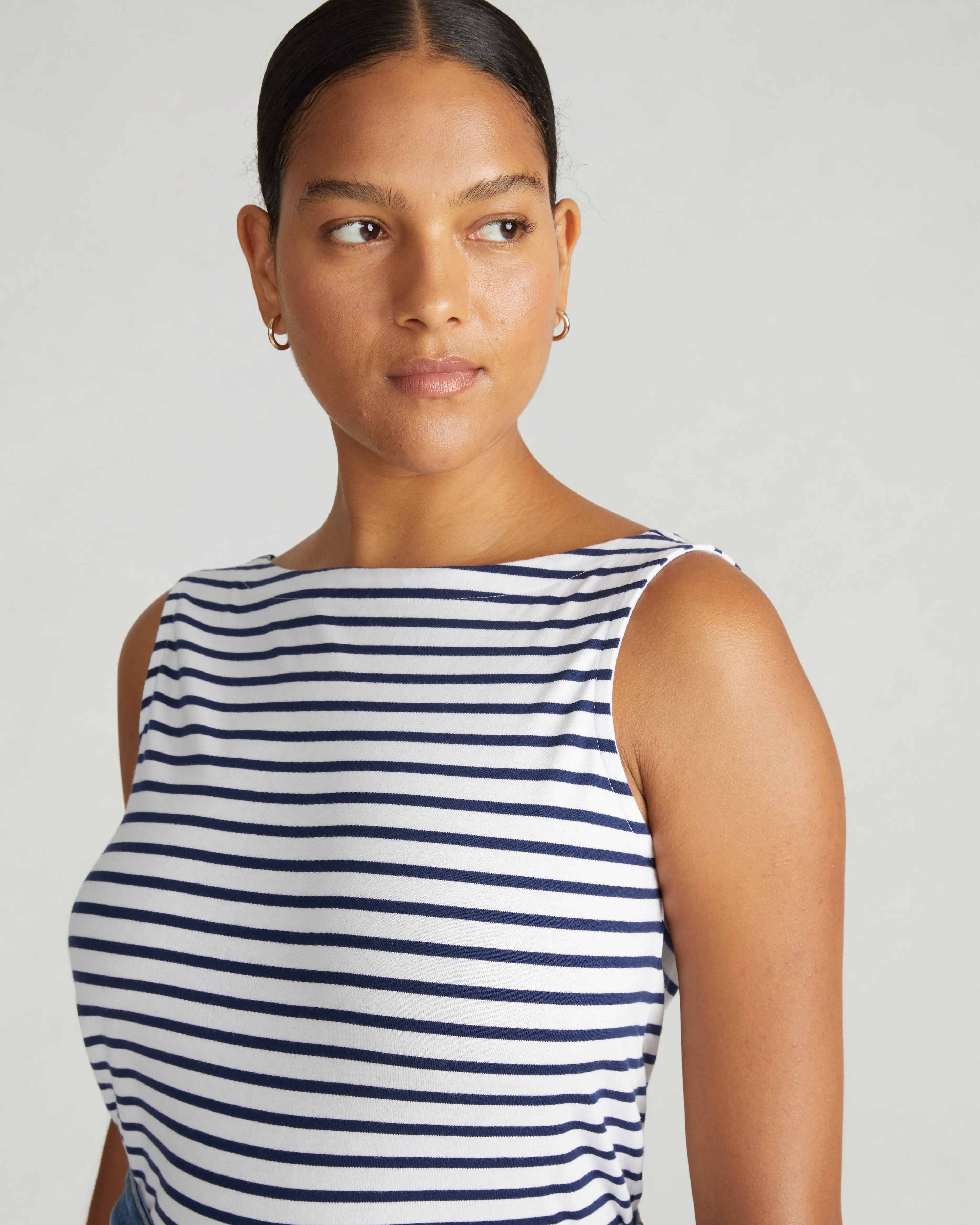 Noyack Breton Stripe Boatneck Tank - White/Cenote Stripe sold by Universal Standard product image thumbnail 2
