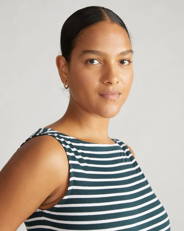 Noyack Breton Stripe Boatneck Tank - Deep Sea/White Stripe sold by Universal Standard