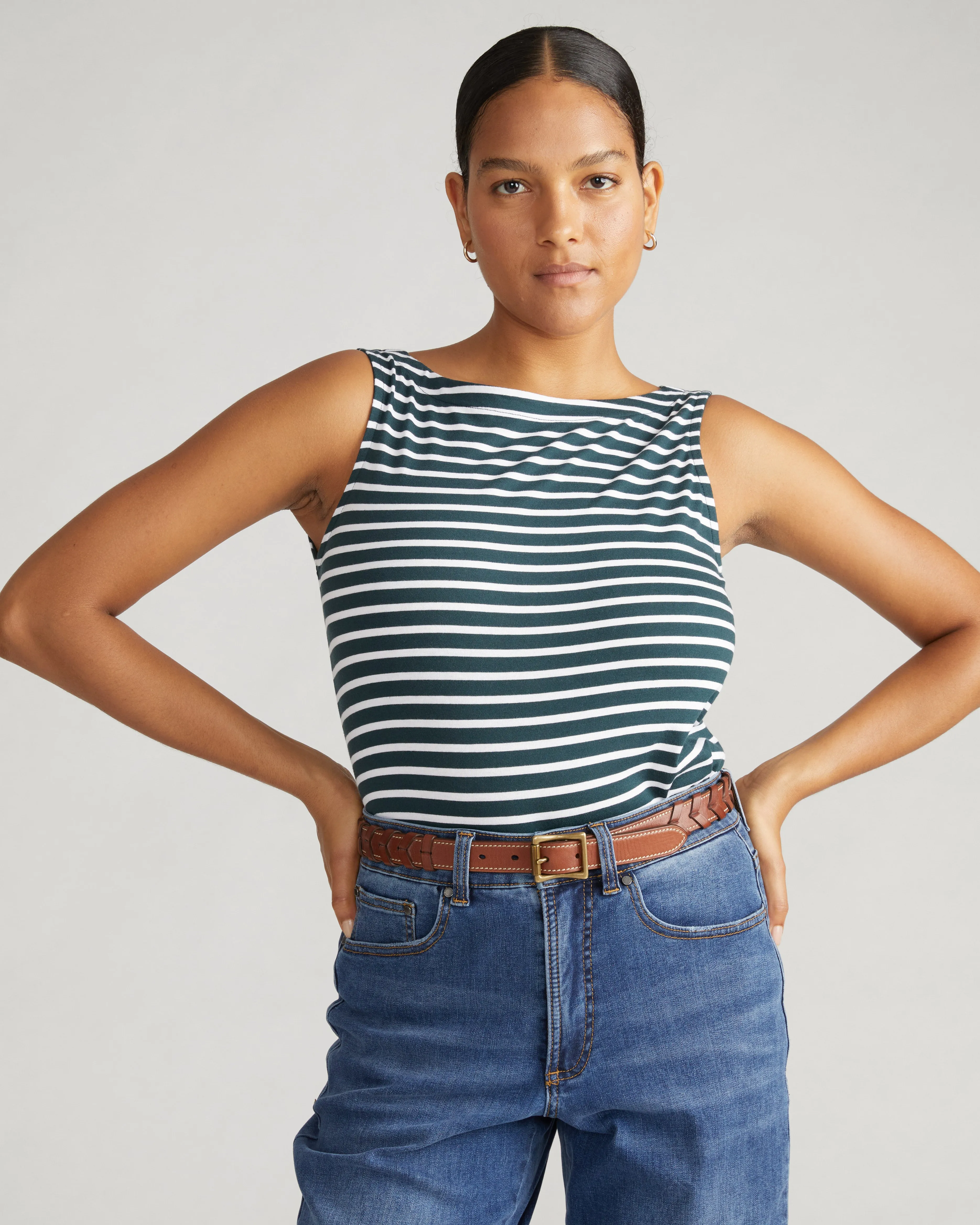 Noyack Breton Stripe Boatneck Tank - Deep Sea/White Stripe sold by Universal Standard product image thumbnail 3