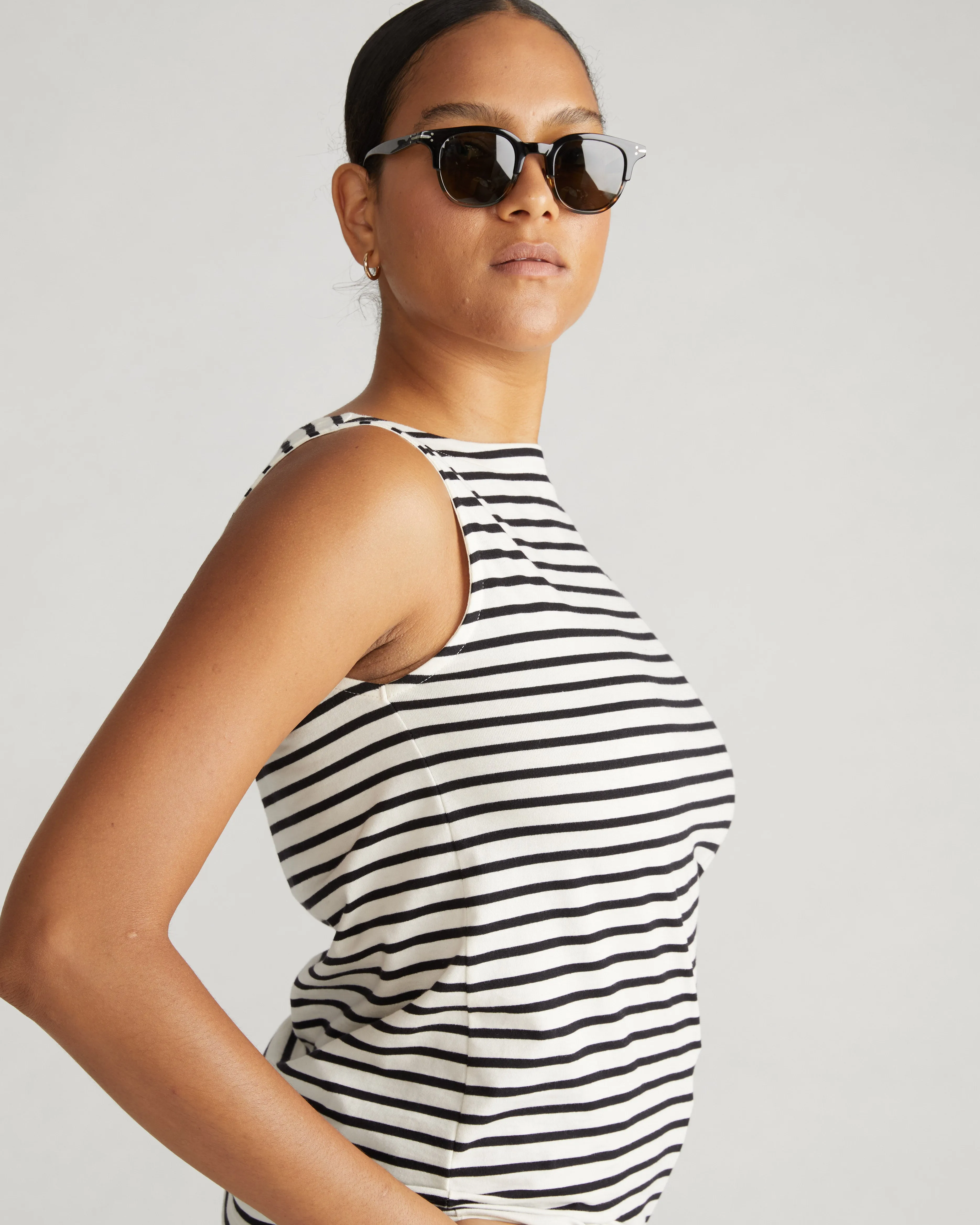 Noyack Breton Stripe Boatneck Tank - Ecru/Black Stripe sold by Universal Standard product image thumbnail 2