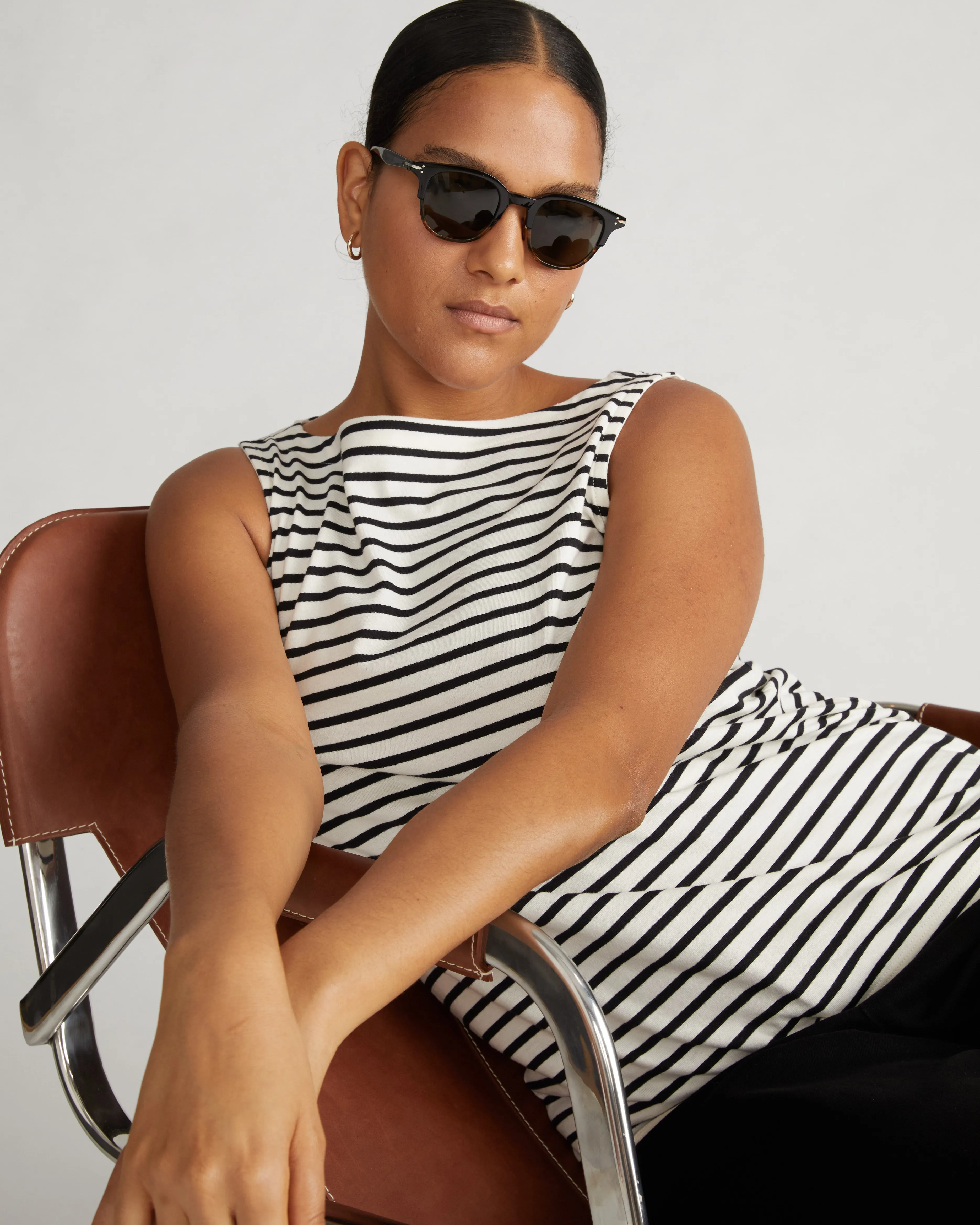 Noyack Breton Stripe Boatneck Tank - Ecru/Black Stripe sold by Universal Standard product image thumbnail 3