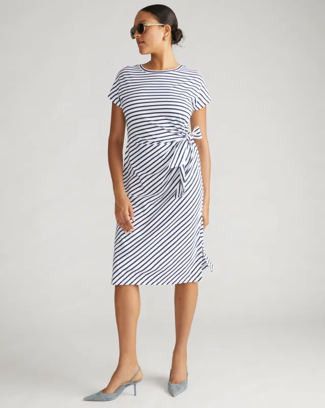 Crescent Breton Stripe Knot Dress - White/Cenote Stripe sold by Universal Standard