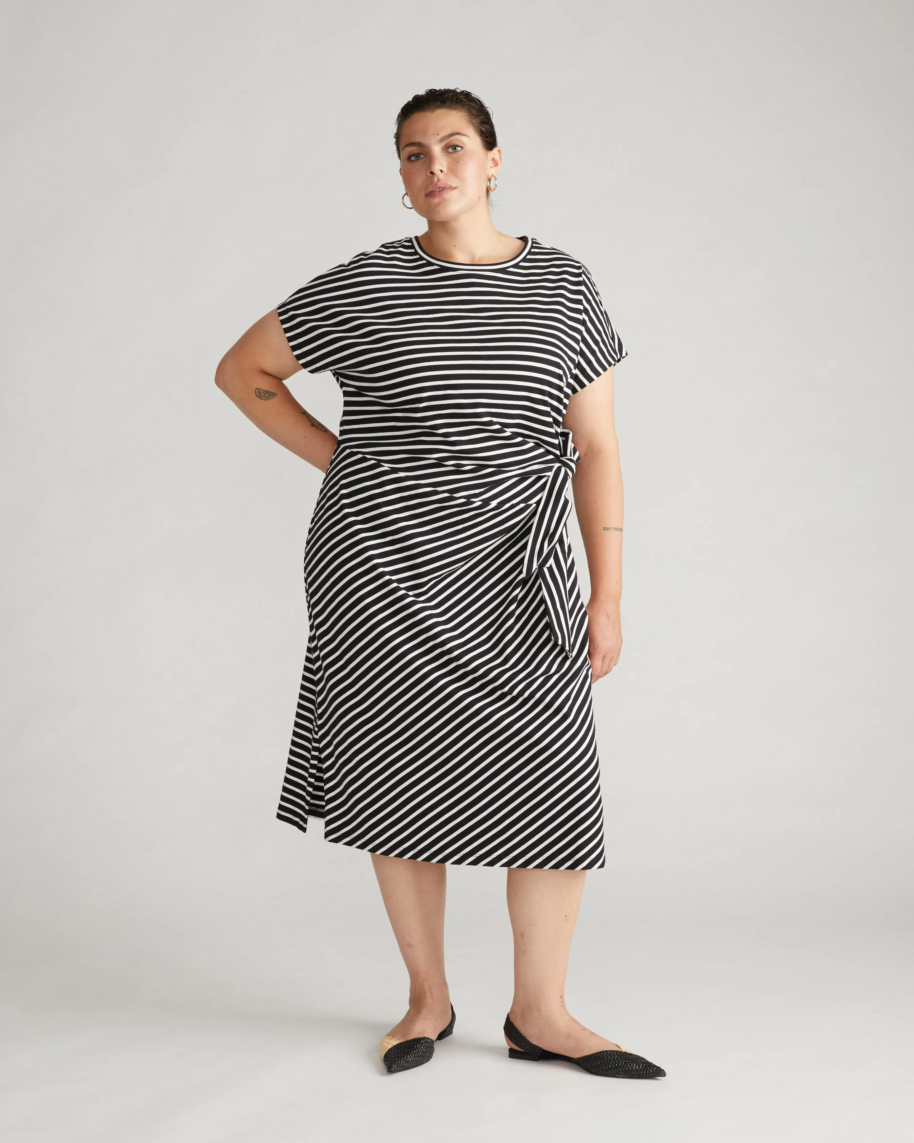 Crescent Breton Stripe Knot Dress - Black/White Stripe sold by Universal Standard product image thumbnail 2