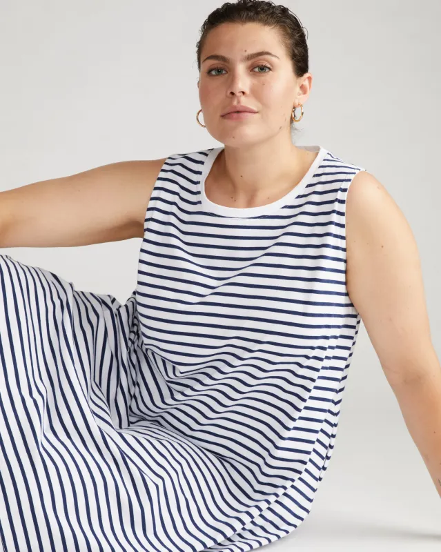 Bay Breton Stripe Sleeveless Dress - White/Cenote Stripe made by Universal Standard