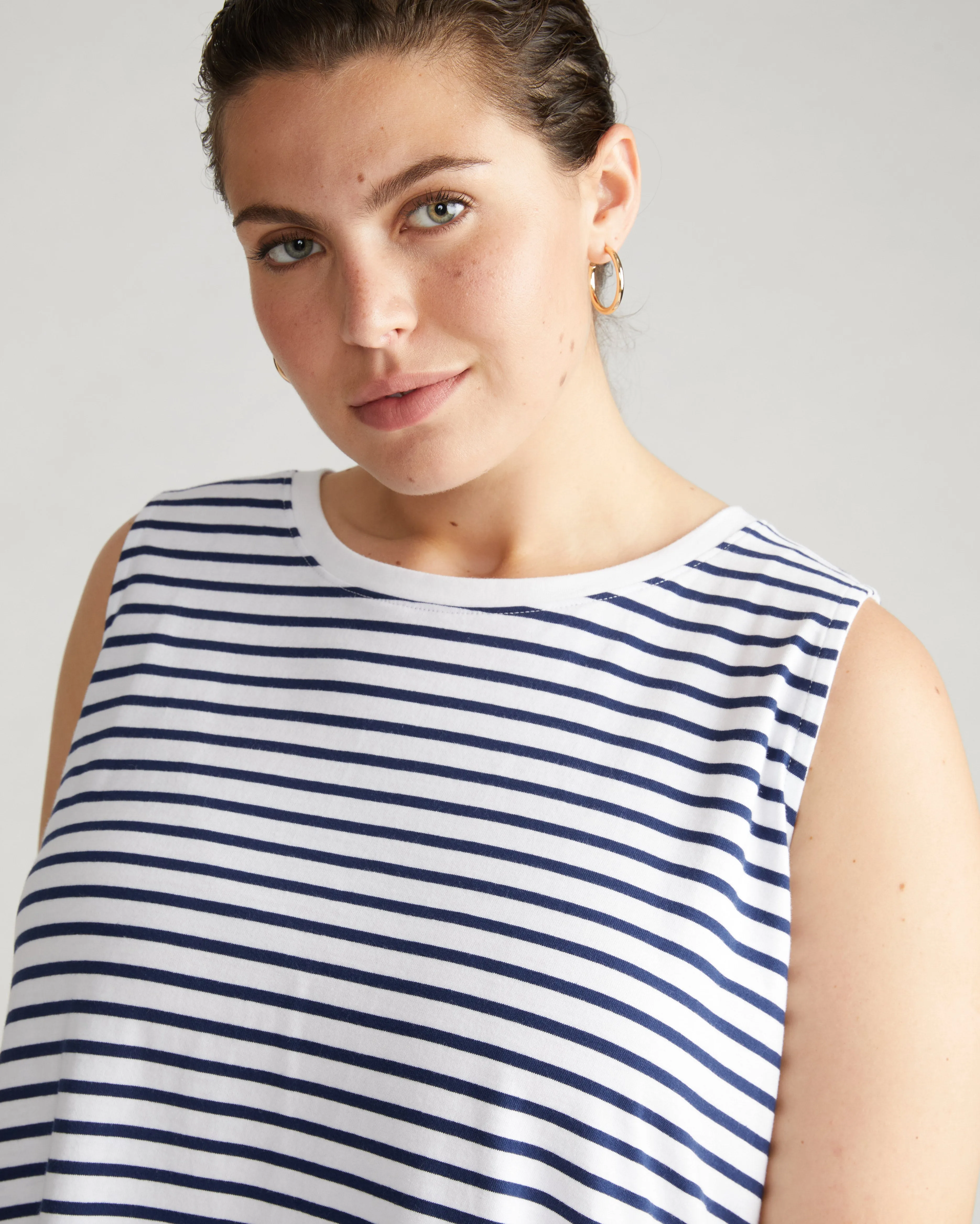 Bay Breton Stripe Sleeveless Dress - White/Cenote Stripe sold by Universal Standard product image thumbnail 2