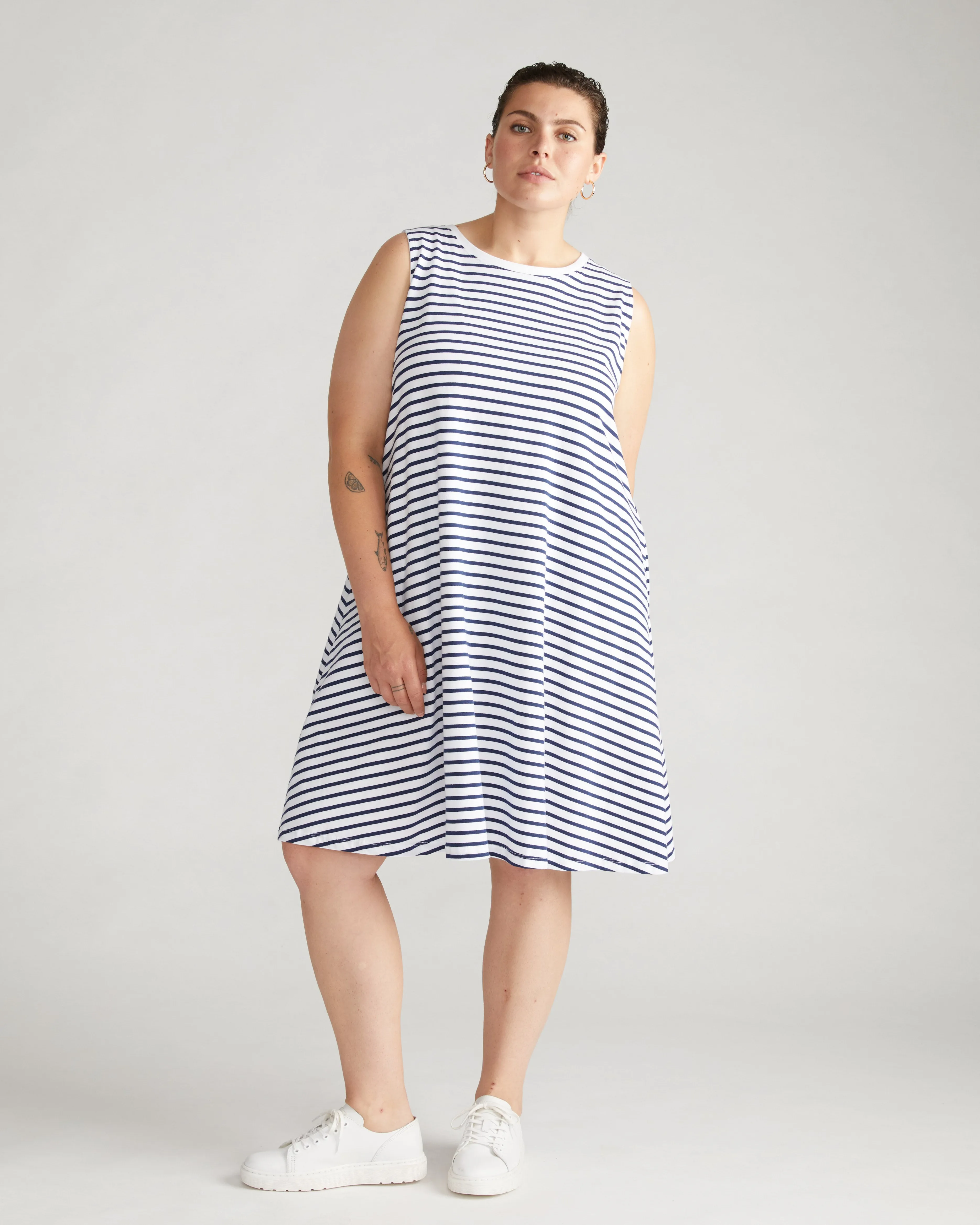 Bay Breton Stripe Sleeveless Dress - White/Cenote Stripe sold by Universal Standard product image thumbnail 3