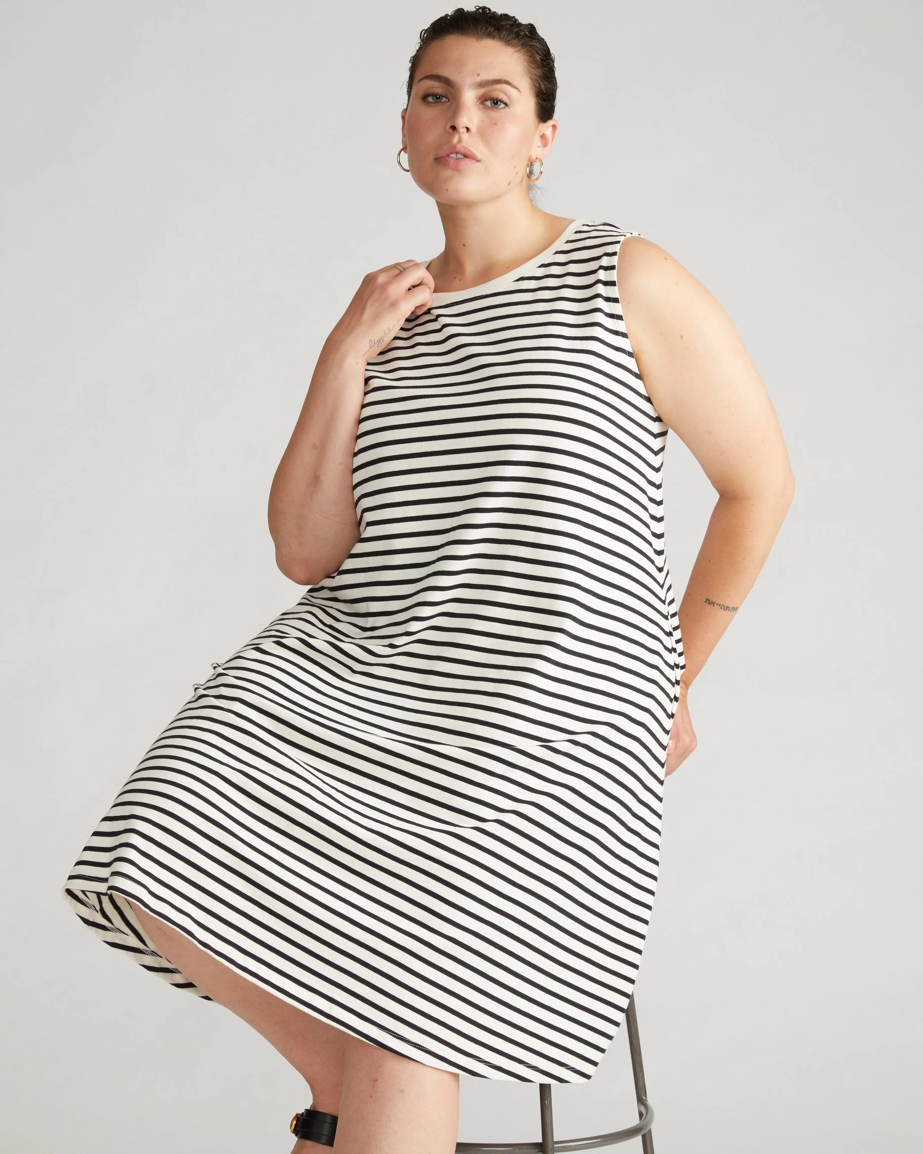 Bay Breton Stripe Sleeveless Dress - Ecru/Black Stripe sold by Universal Standard product image thumbnail 3