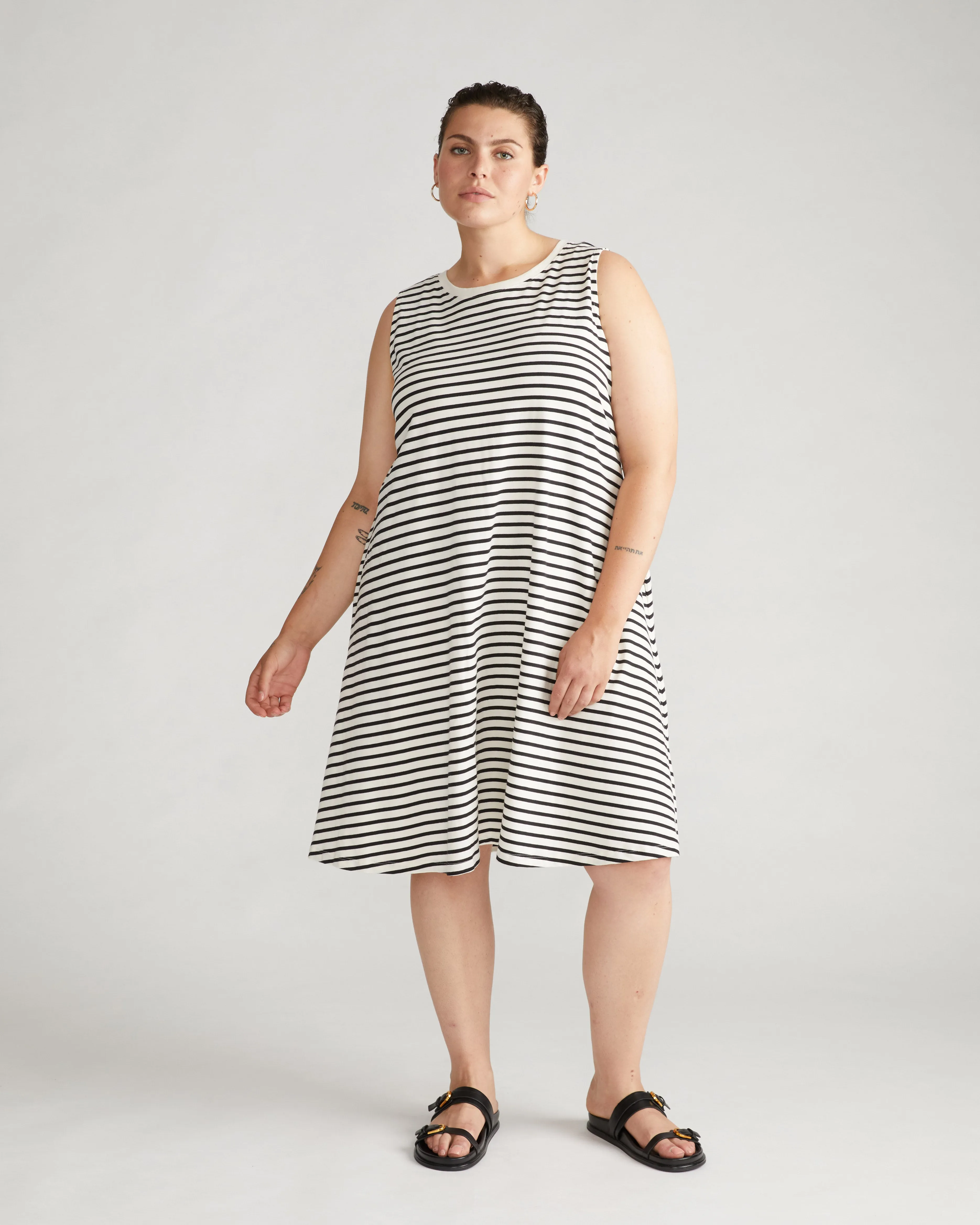 Bay Breton Stripe Sleeveless Dress - Ecru/Black Stripe sold by Universal Standard