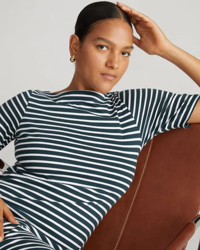 Belle Breton Stripe Jersey Dress - Deep Sea/White Stripe sold by Universal Standard