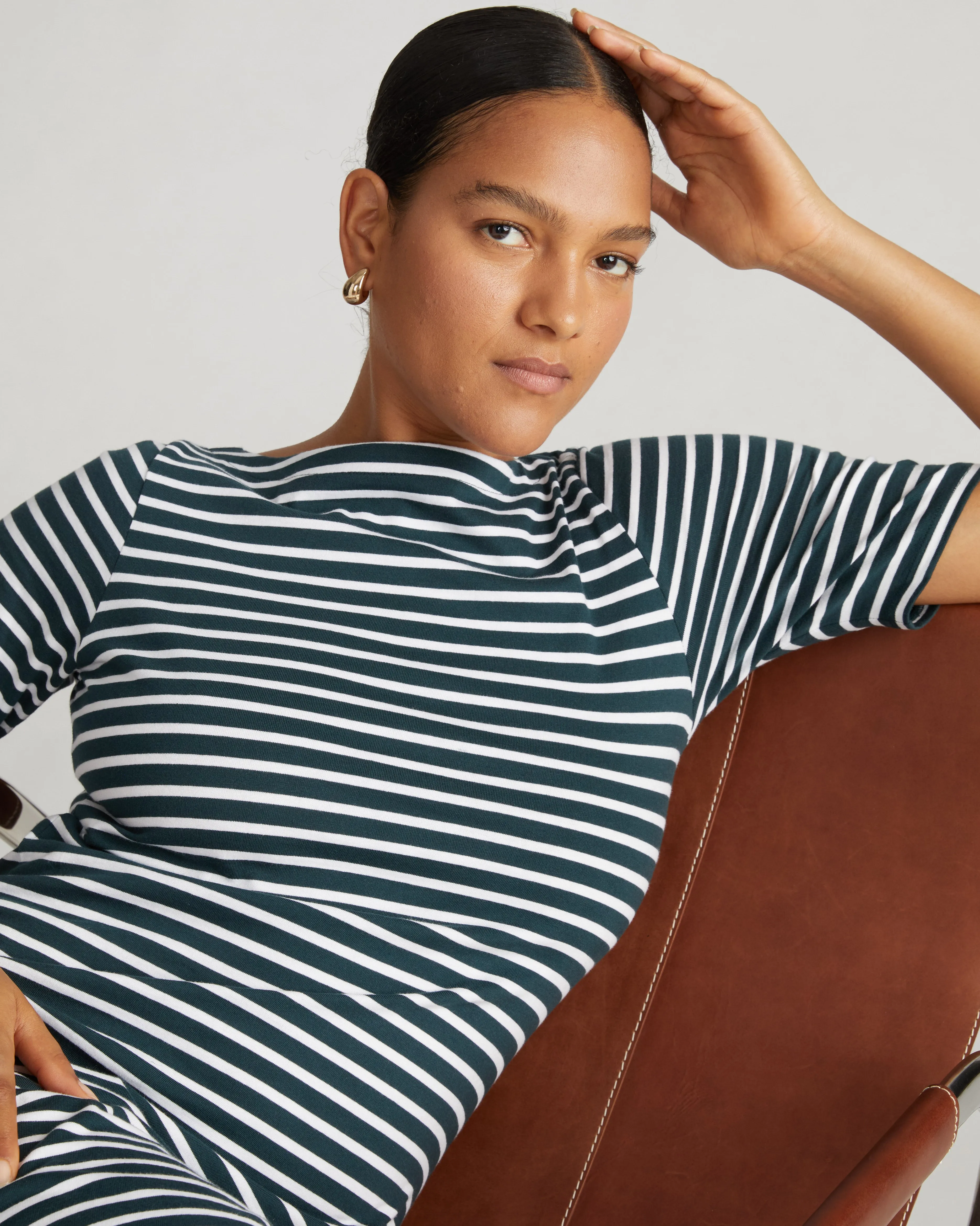 Belle Breton Stripe Jersey Dress - Deep Sea/White Stripe sold by Universal Standard