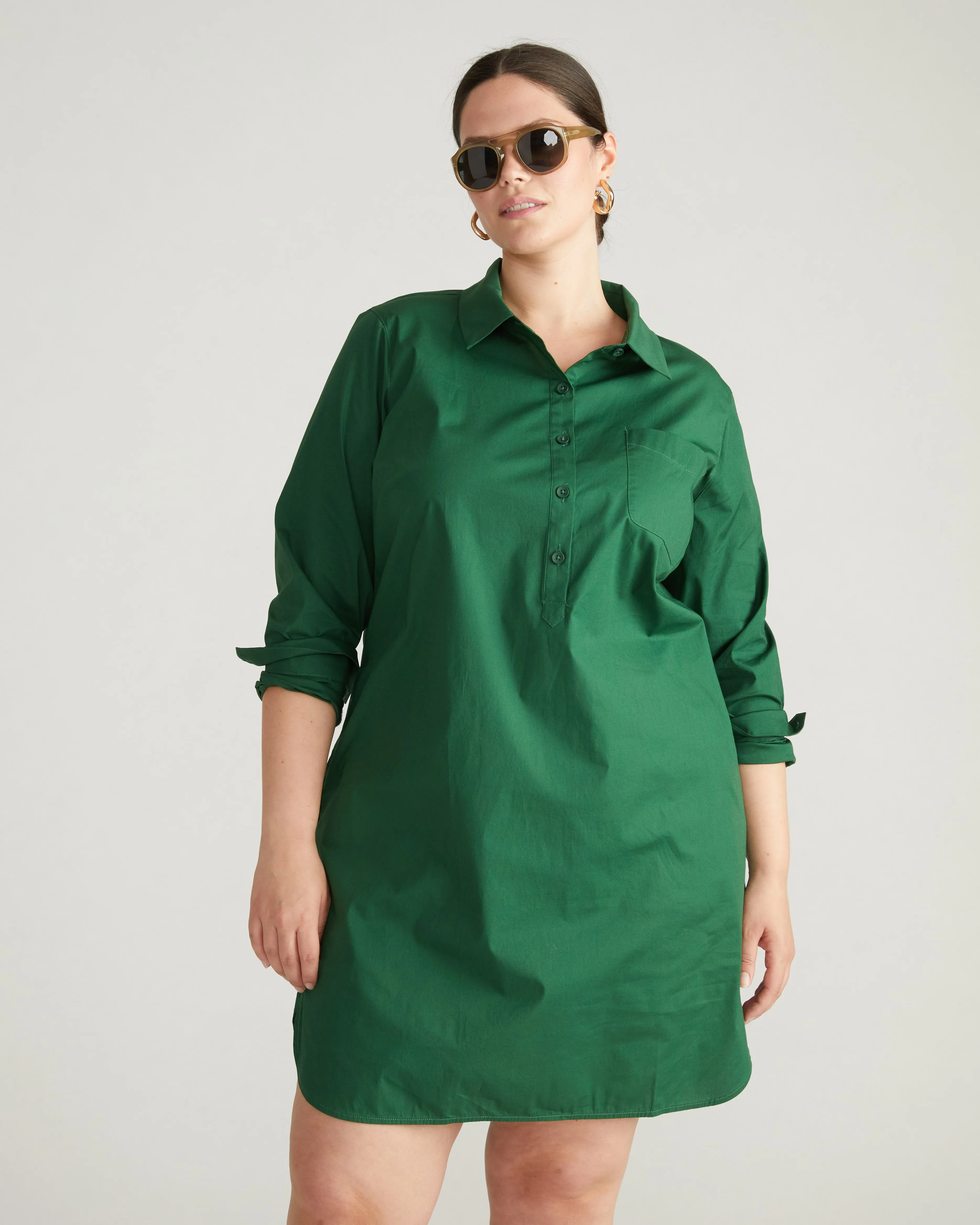 Stretch Poplin Rubicon Shirtdress - Kelly Green sold by Universal Standard