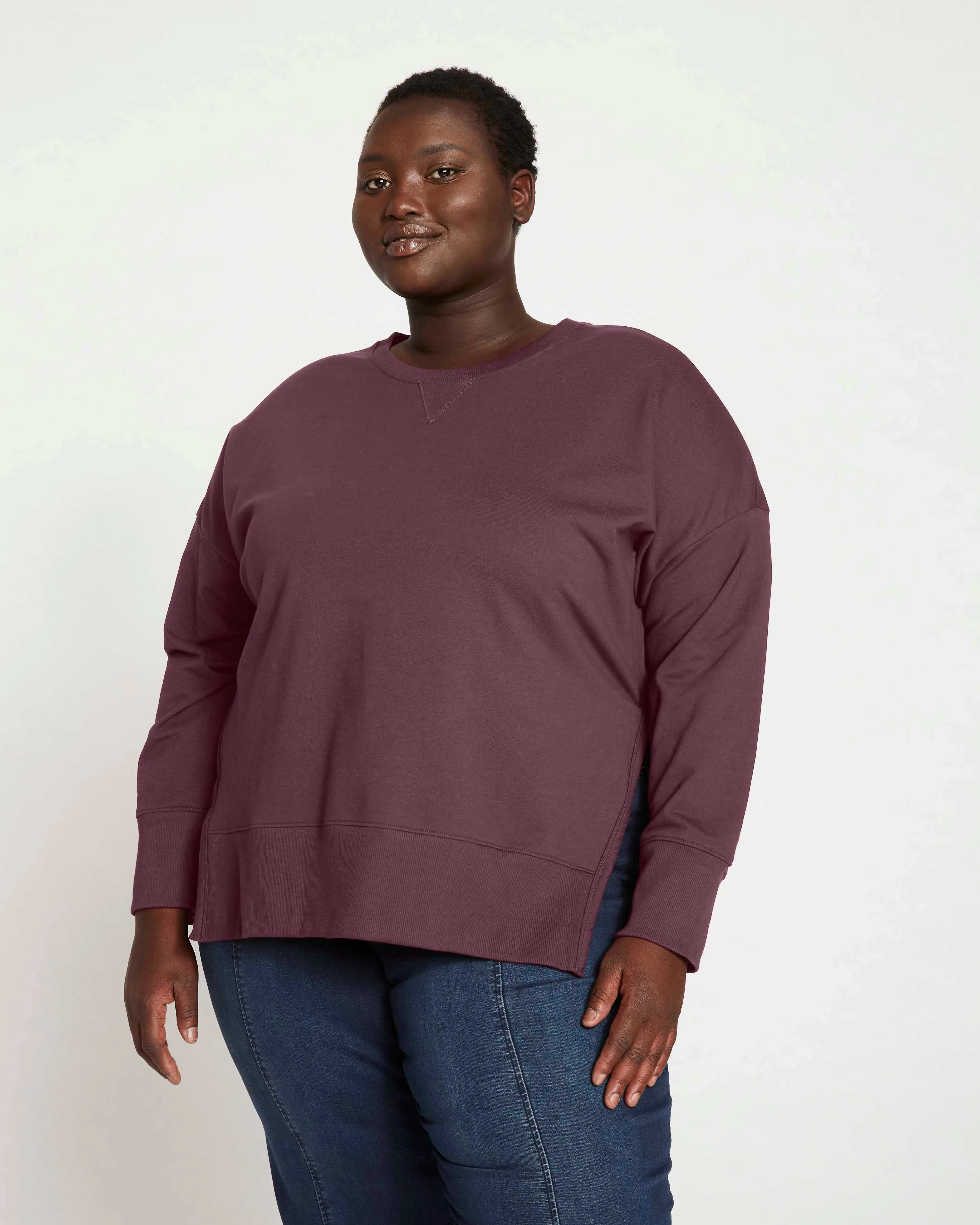 Fiona Side Slit Sweatshirt - Faded Plum sold by Universal Standard