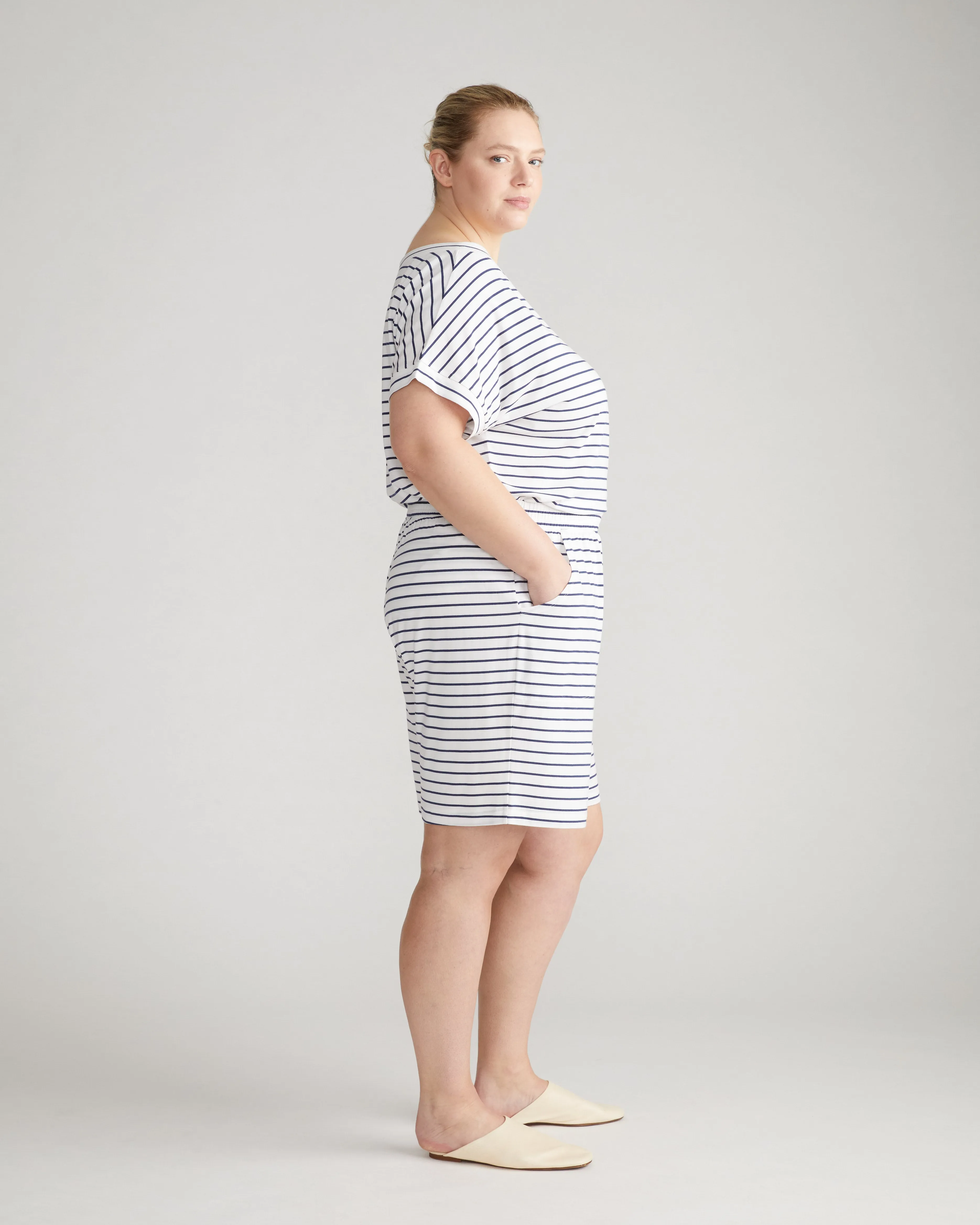 UltimateS Lorelai Lounge Shorts - White/Cenote Stripe sold by Universal Standard product image thumbnail 3