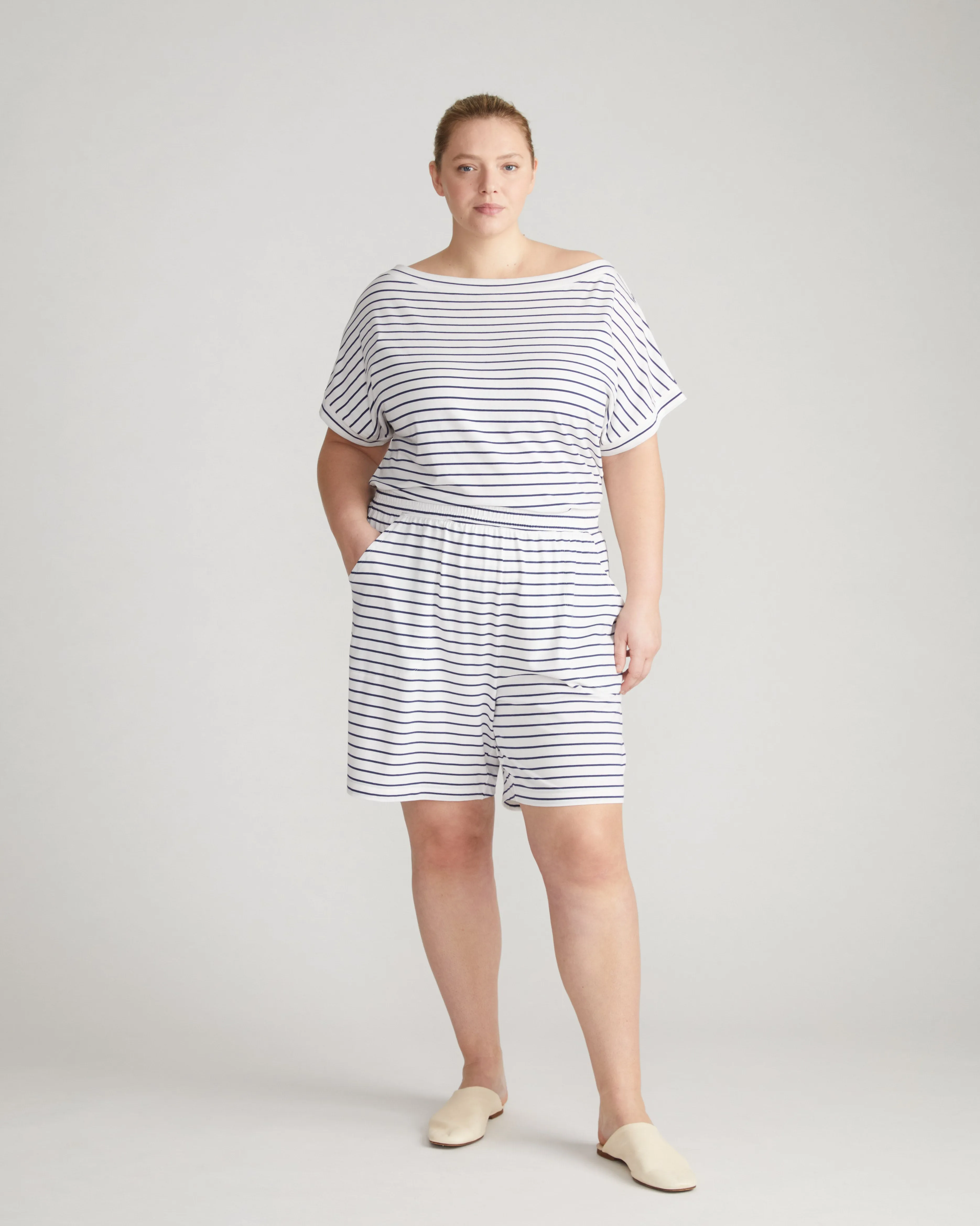 UltimateS Lorelai Lounge Shorts - White/Cenote Stripe sold by Universal Standard product image thumbnail 2