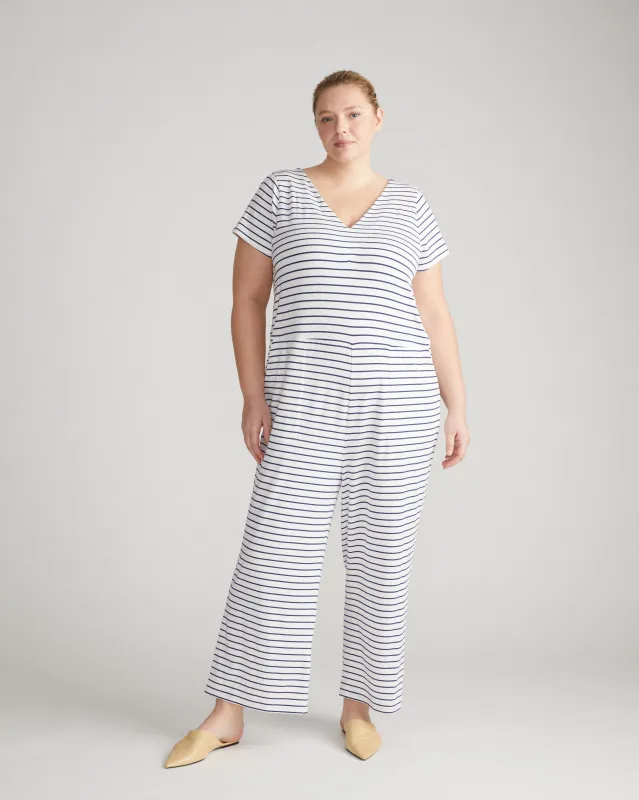 UltimateS Jemma V Neck Jumpsuit - White/Cenote Stripe sold by Universal Standard