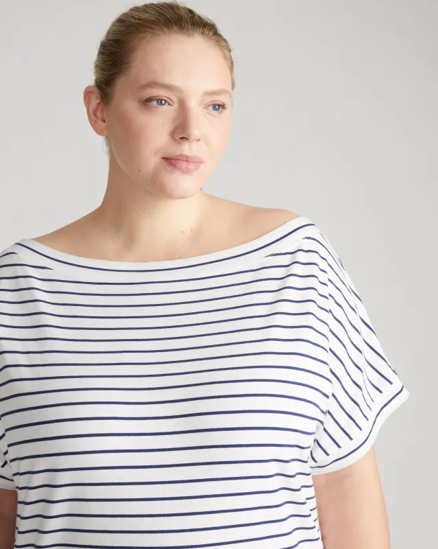 UltimateS Dolci Short Sleeve Top - White/Cenote Stripe sold by Universal Standard