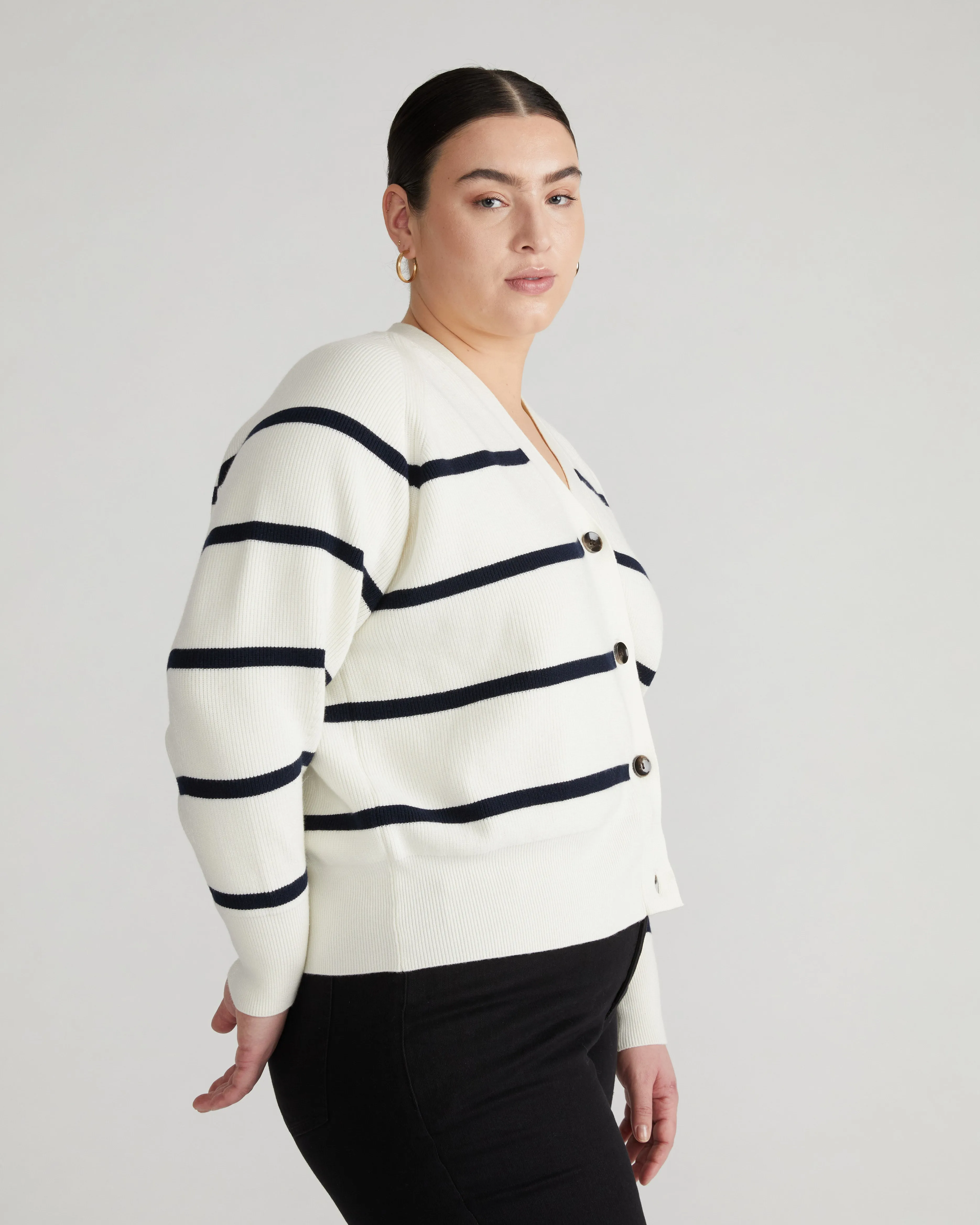 Better-Than-Wool Cardigan - White/Navy sold by Universal Standard product image thumbnail 3