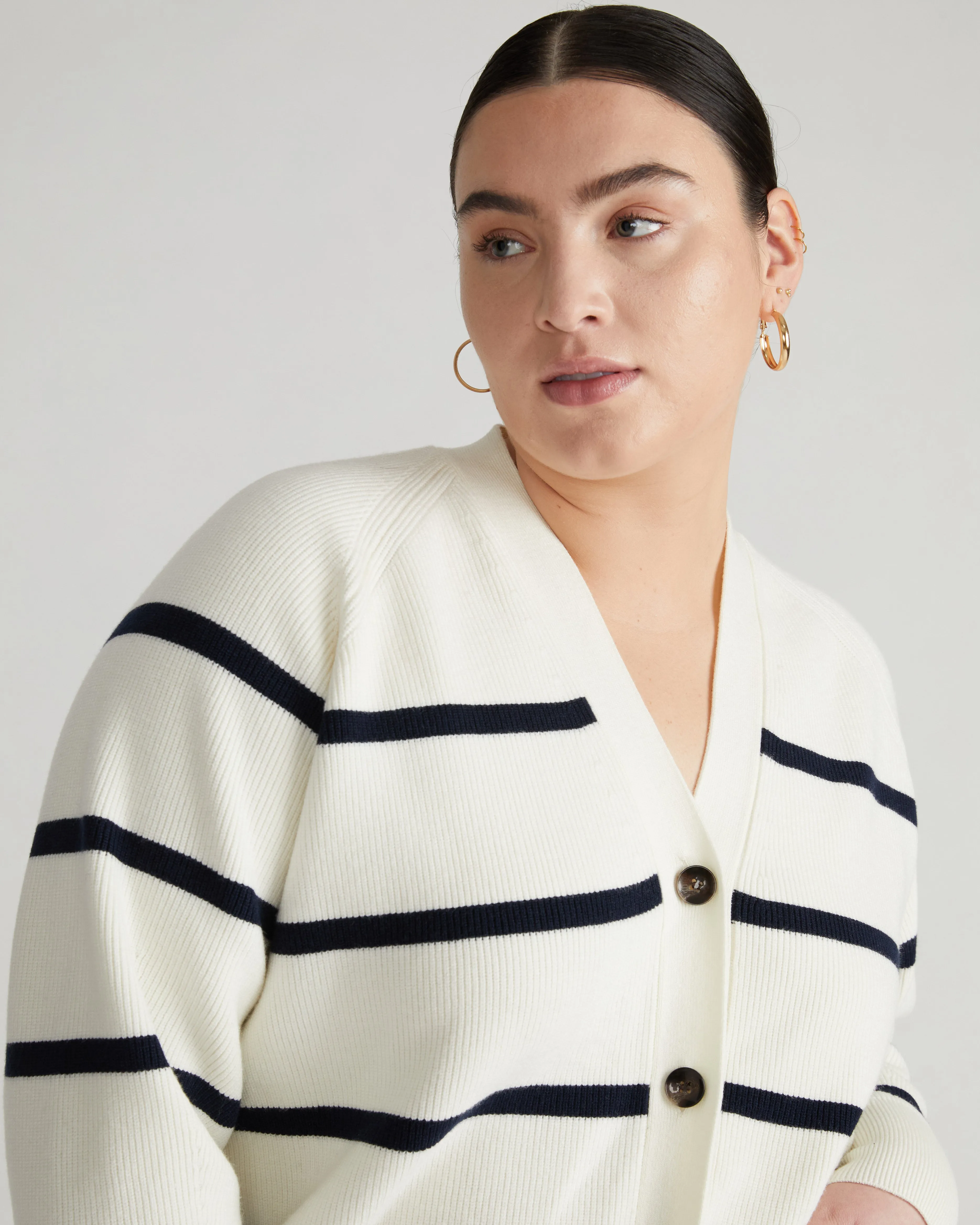 Better-Than-Wool Cardigan - White/Navy sold by Universal Standard