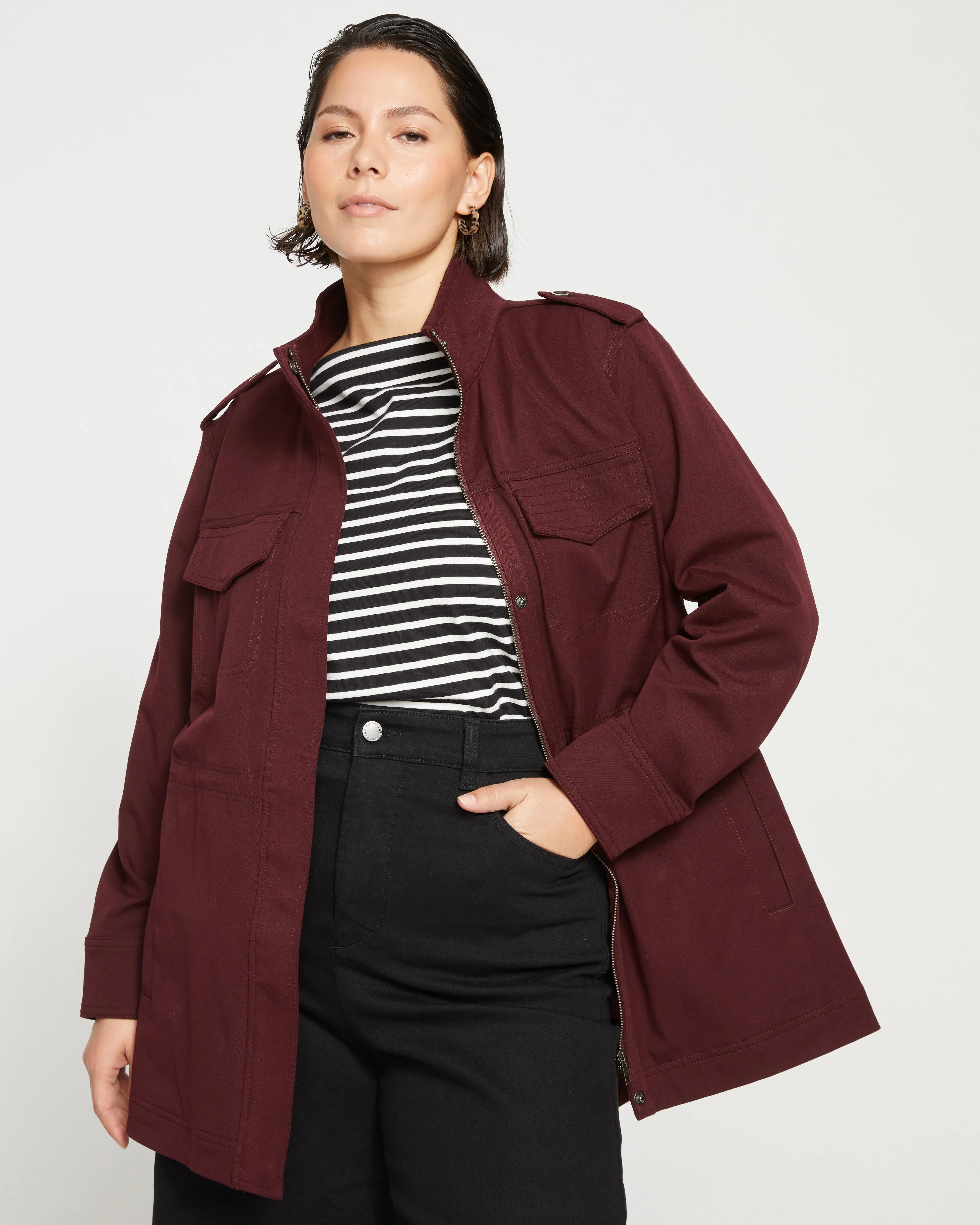 Vineyard Stretch Cotton Twill Jacket - Black Cherry sold by Universal Standard
