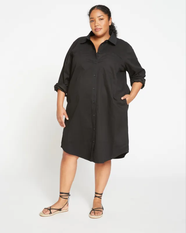 Kelly Stretch Cotton Twill Shirtdress - Black sold by Universal Standard