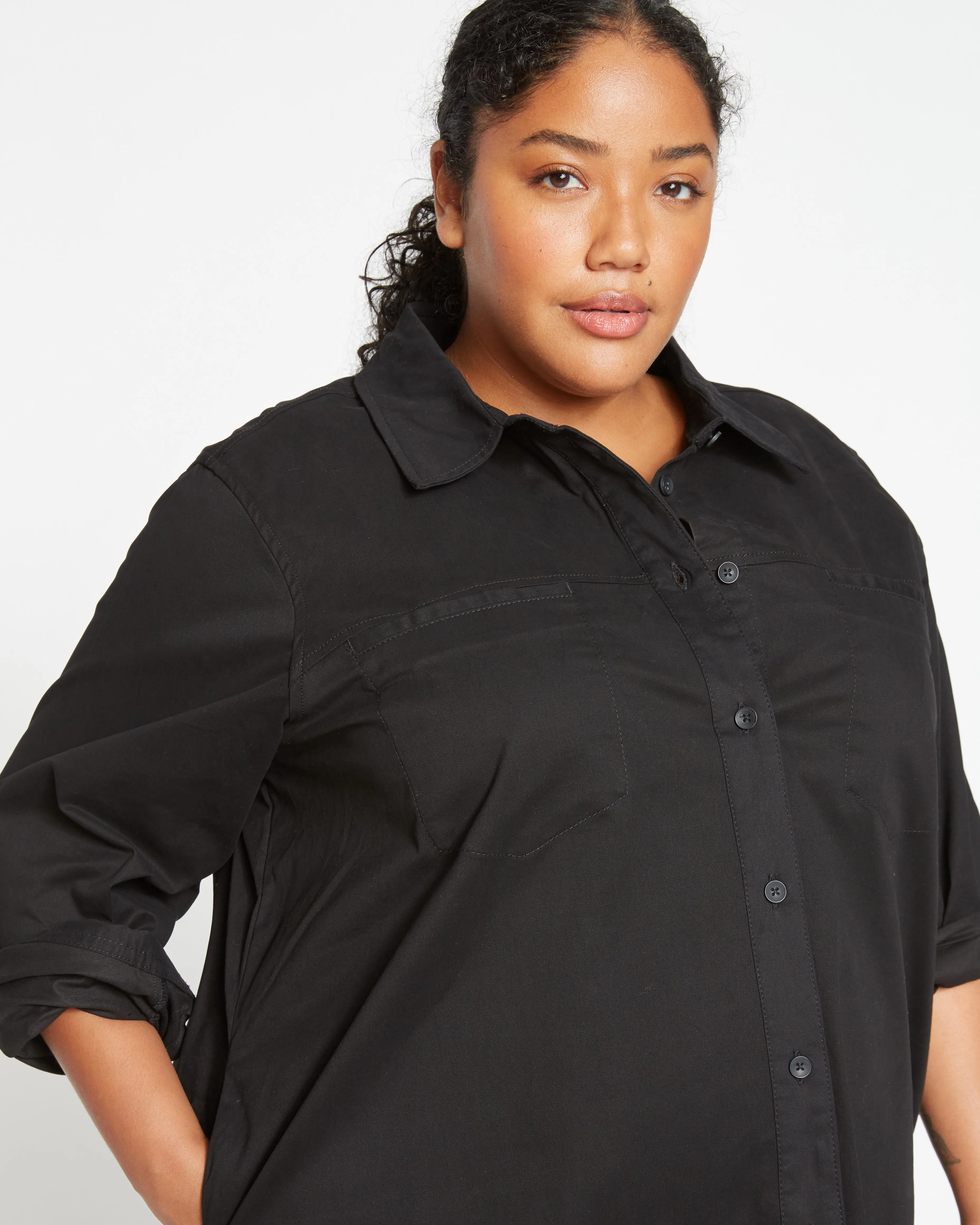 Kelly Stretch Cotton Twill Shirtdress - Black sold by Universal Standard product image thumbnail 2