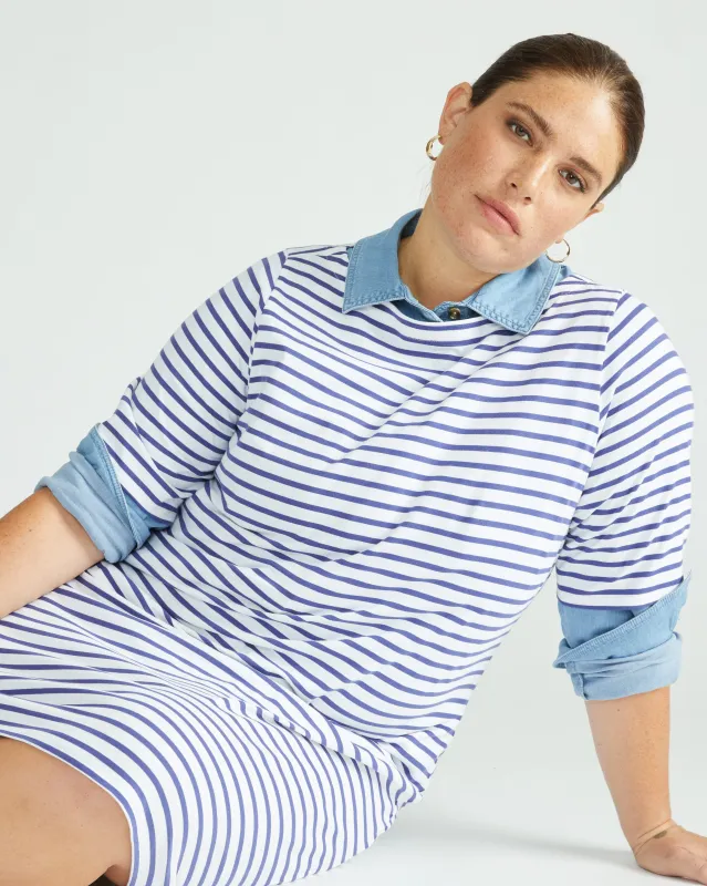 Belle Breton Stripe Jersey Dress - White/Navy Stripe sold by Universal Standard