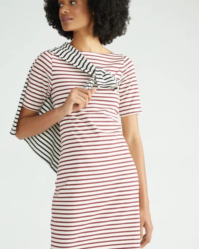Belle Breton Stripe Jersey Dress - Ecru/Burgundy Stripe sold by Universal Standard