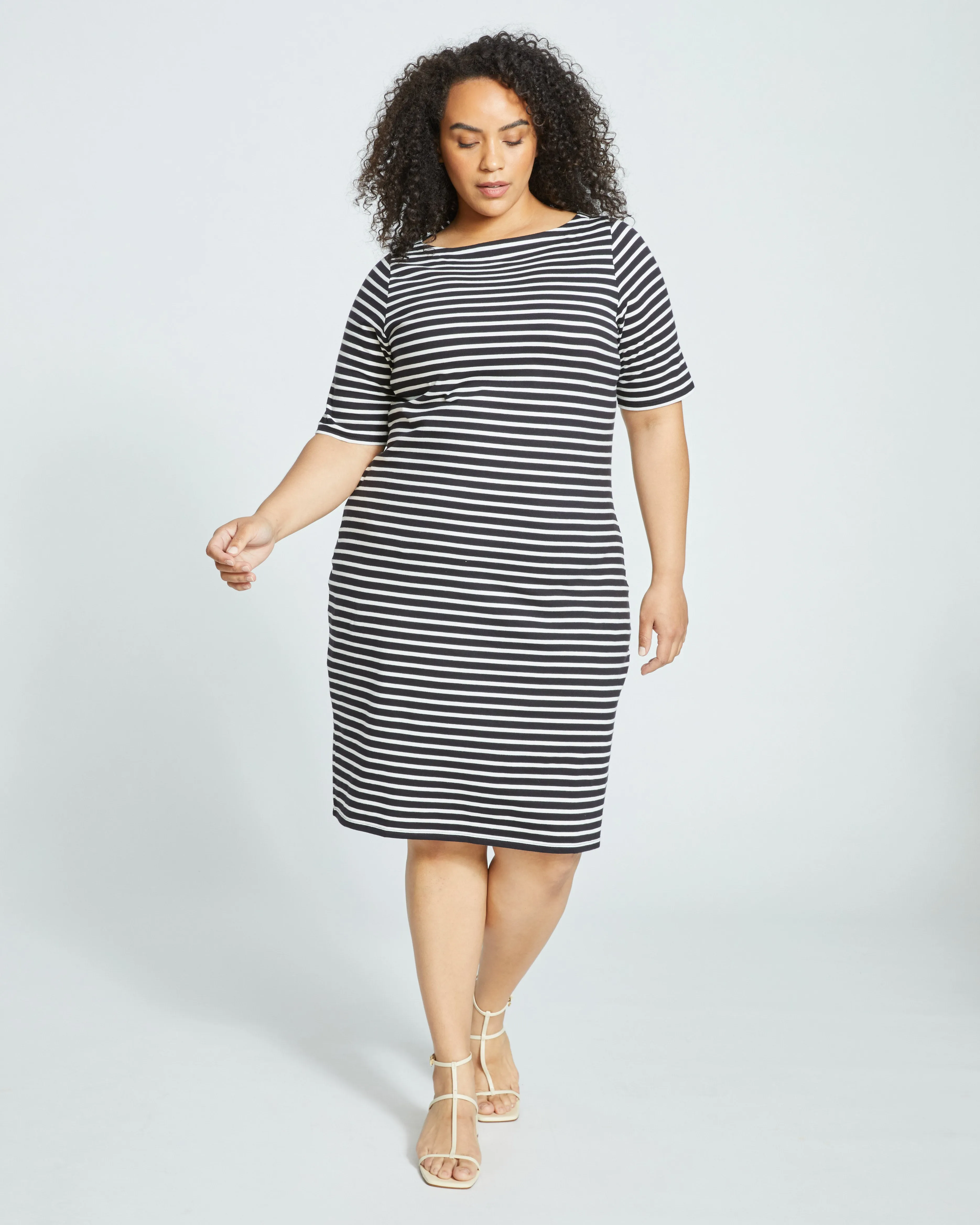 Belle Breton Stripe Jersey Dress - Black/White Stripe sold by Universal Standard product image thumbnail 2