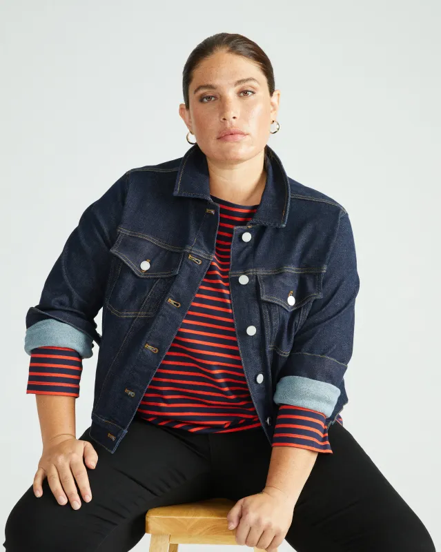 Belle Breton Stripe Jersey Tee - Navy/Red Stripe sold by Universal Standard