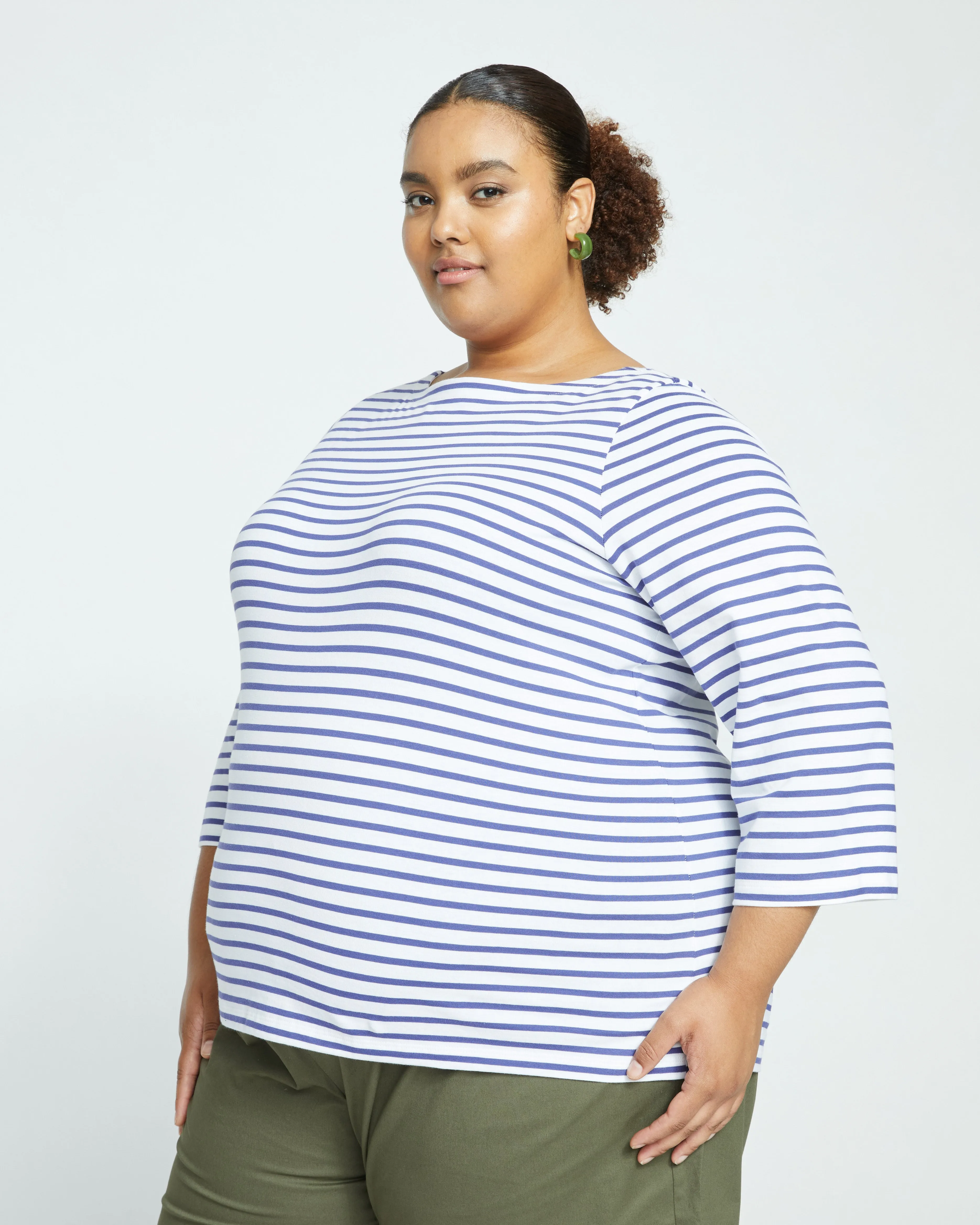 Belle Breton Stripe Jersey Tee - White/Navy Stripe sold by Universal Standard product image thumbnail 3