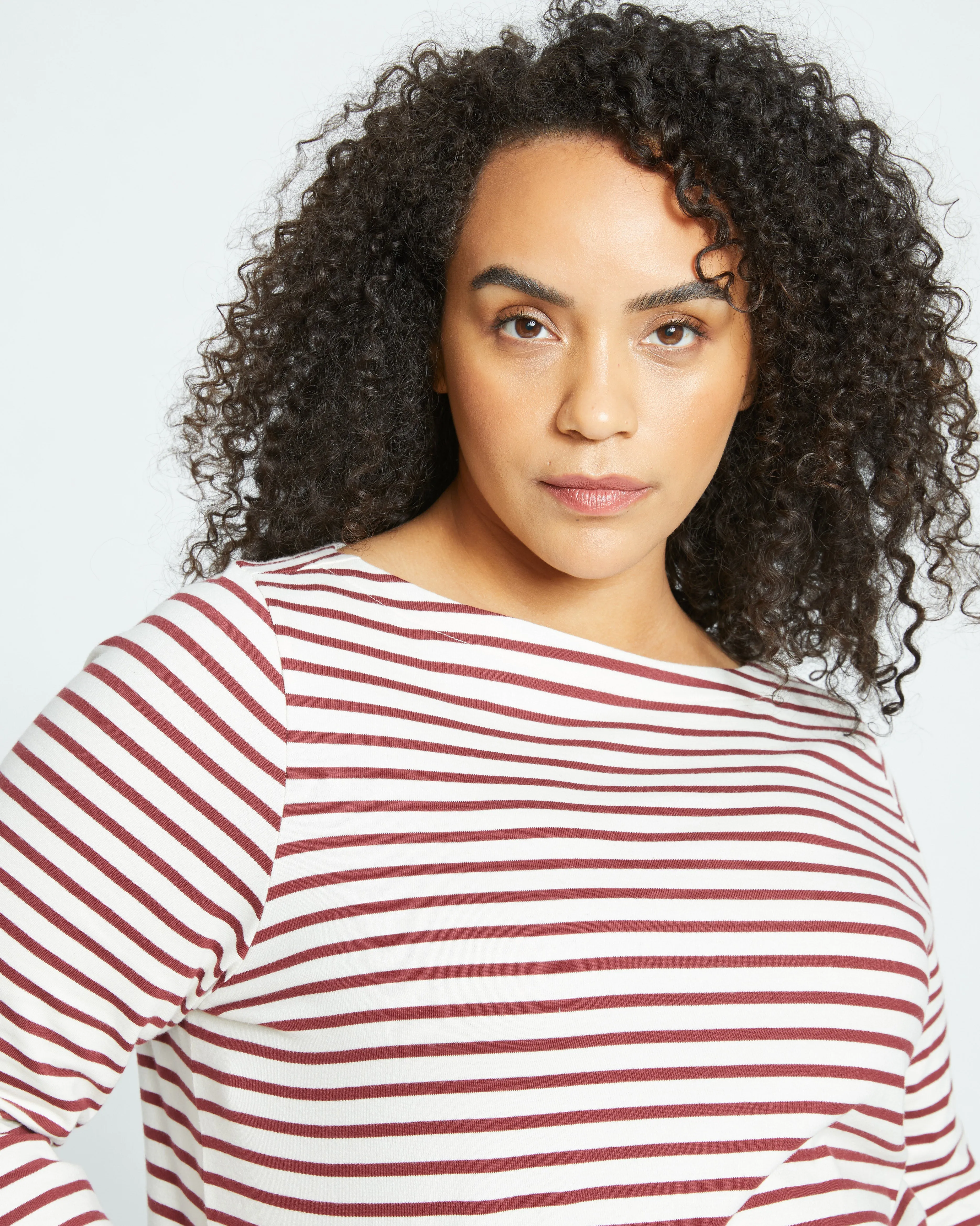 Belle Breton Stripe Jersey Tee - Ecru/Burgundy Stripe sold by Universal Standard product image thumbnail 2
