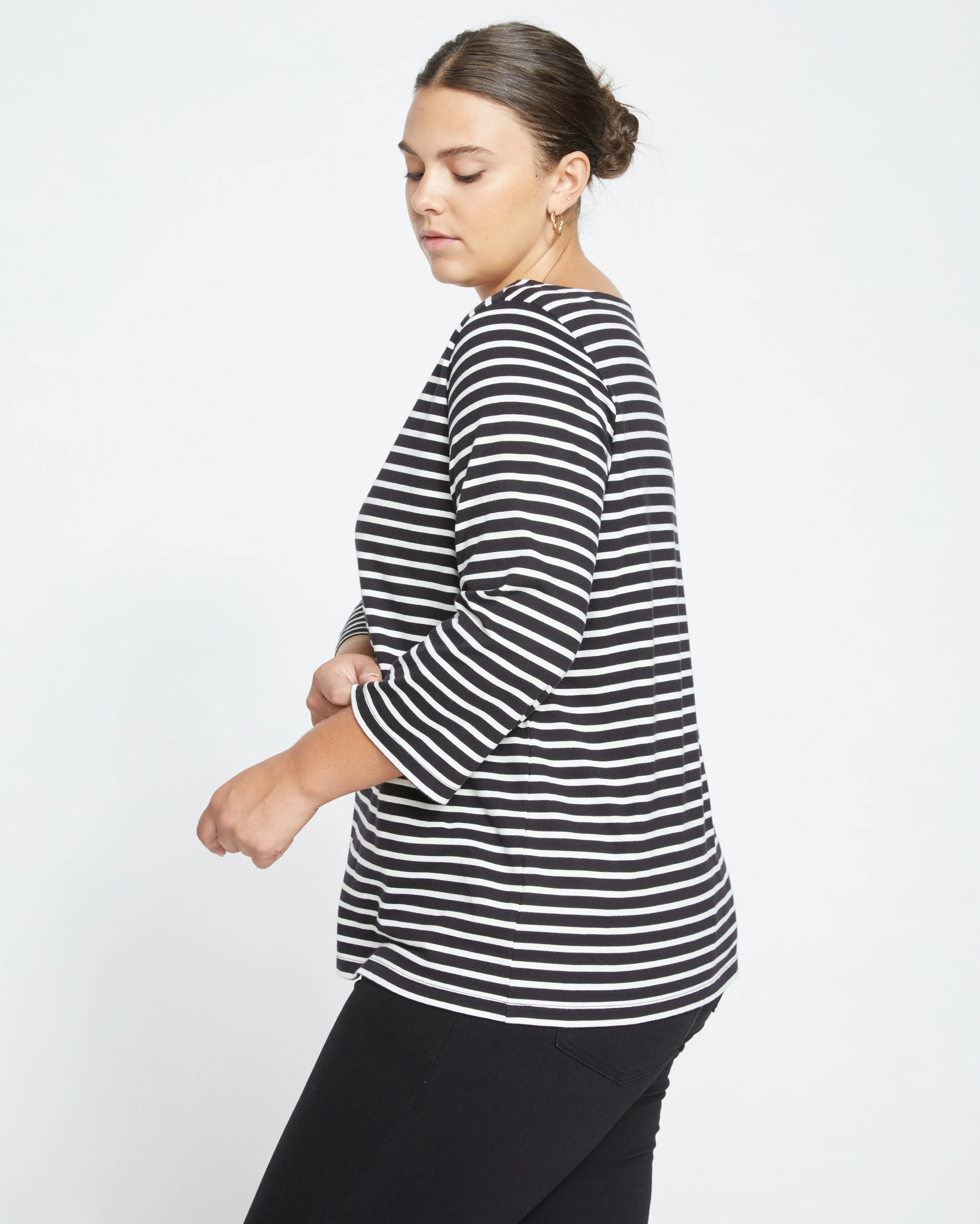 Belle Breton Stripe Jersey Tee - Black/White Stripe sold by Universal Standard product image thumbnail 3