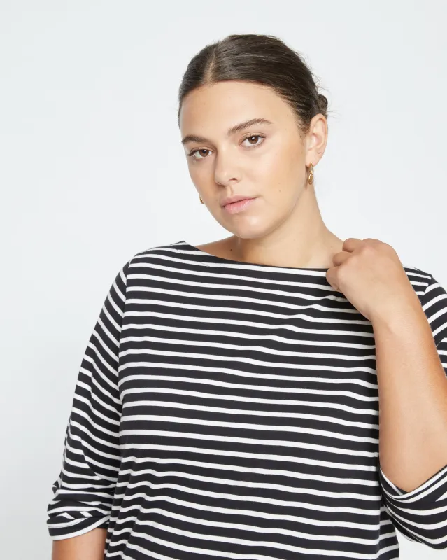 Belle Breton Stripe Jersey Tee - Black/White Stripe sold by Universal Standard