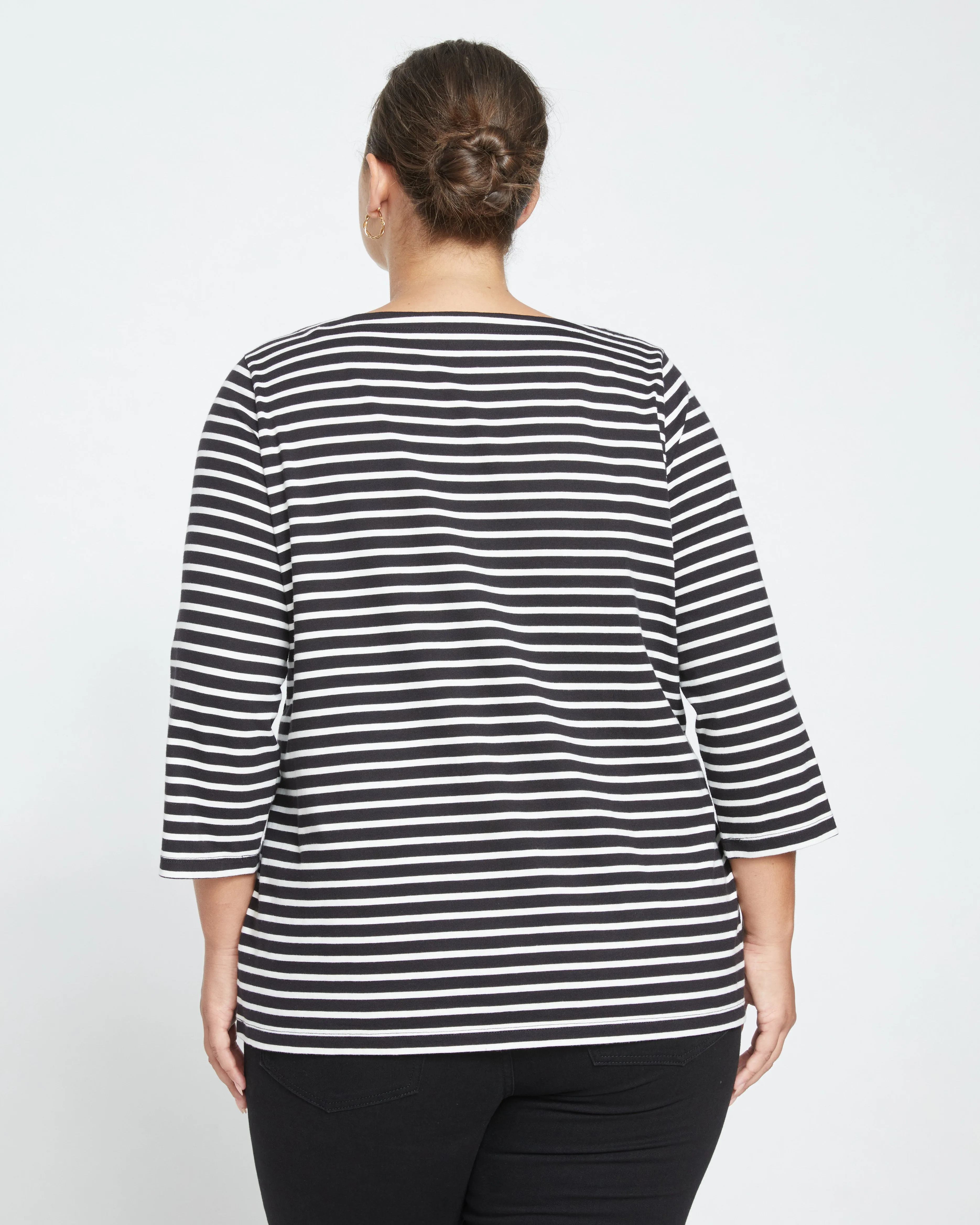 Belle Breton Stripe Jersey Tee - Black/White Stripe sold by Universal Standard product image thumbnail 4