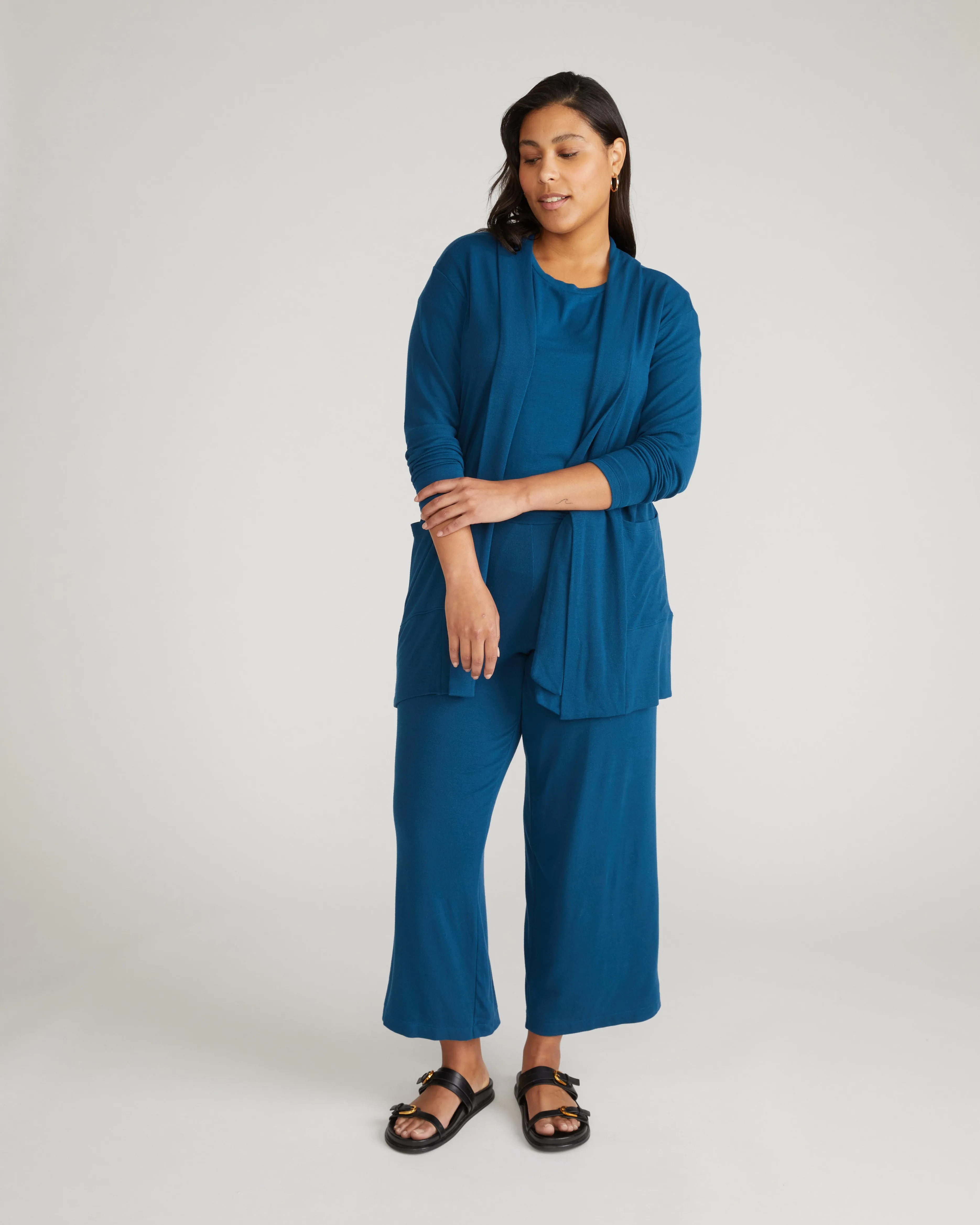 TravelKnit Minimalist Cardigan - Blue Teal sold by Universal Standard