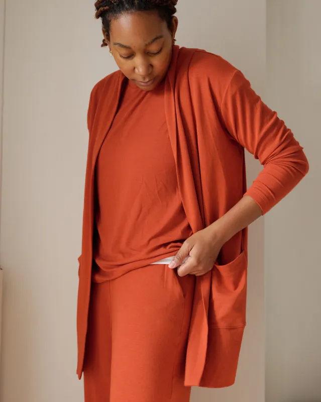 TravelKnit Minimalist Cardigan - Warm Russet sold by Universal Standard