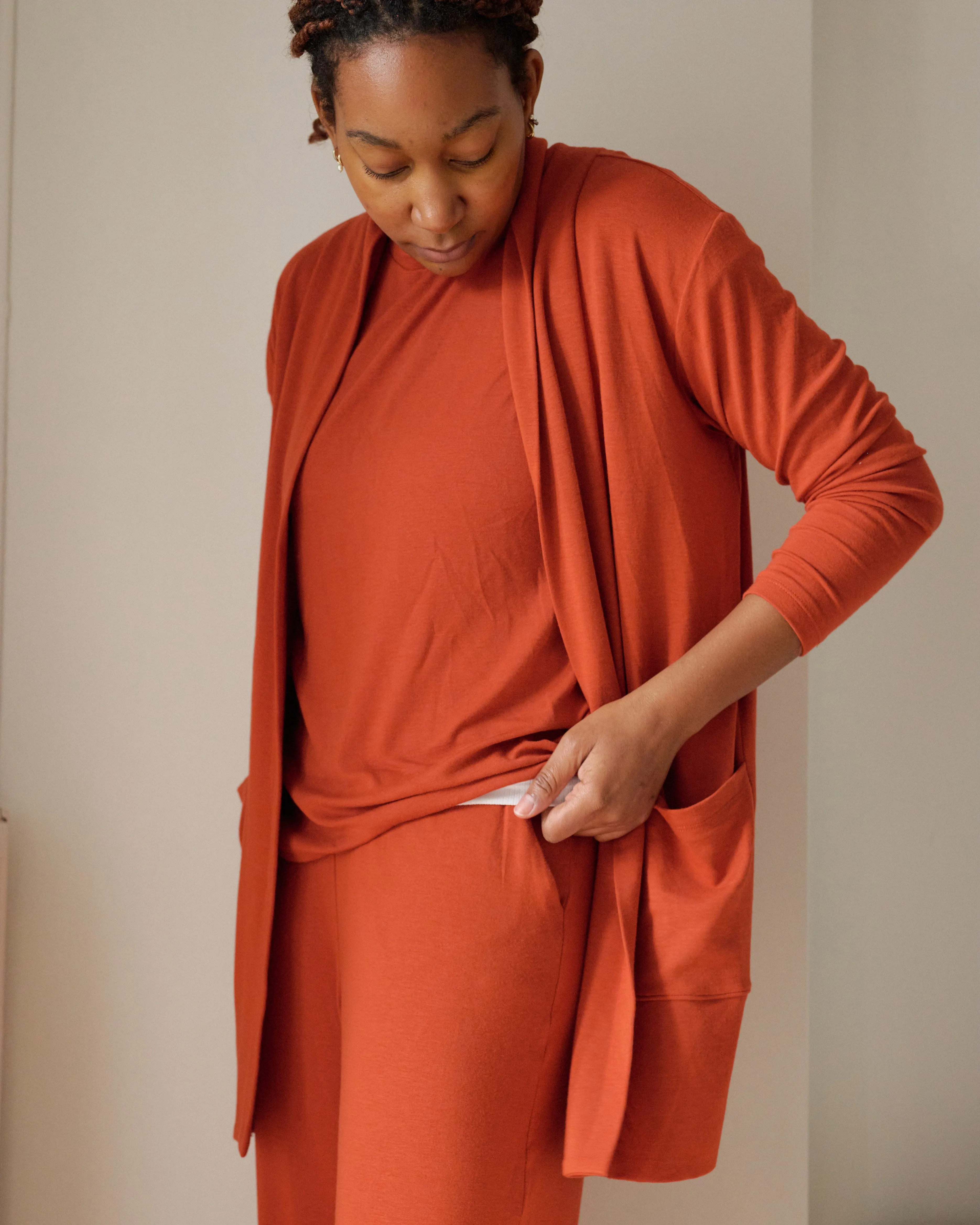 TravelKnit Minimalist Cardigan - Warm Russet sold by Universal Standard