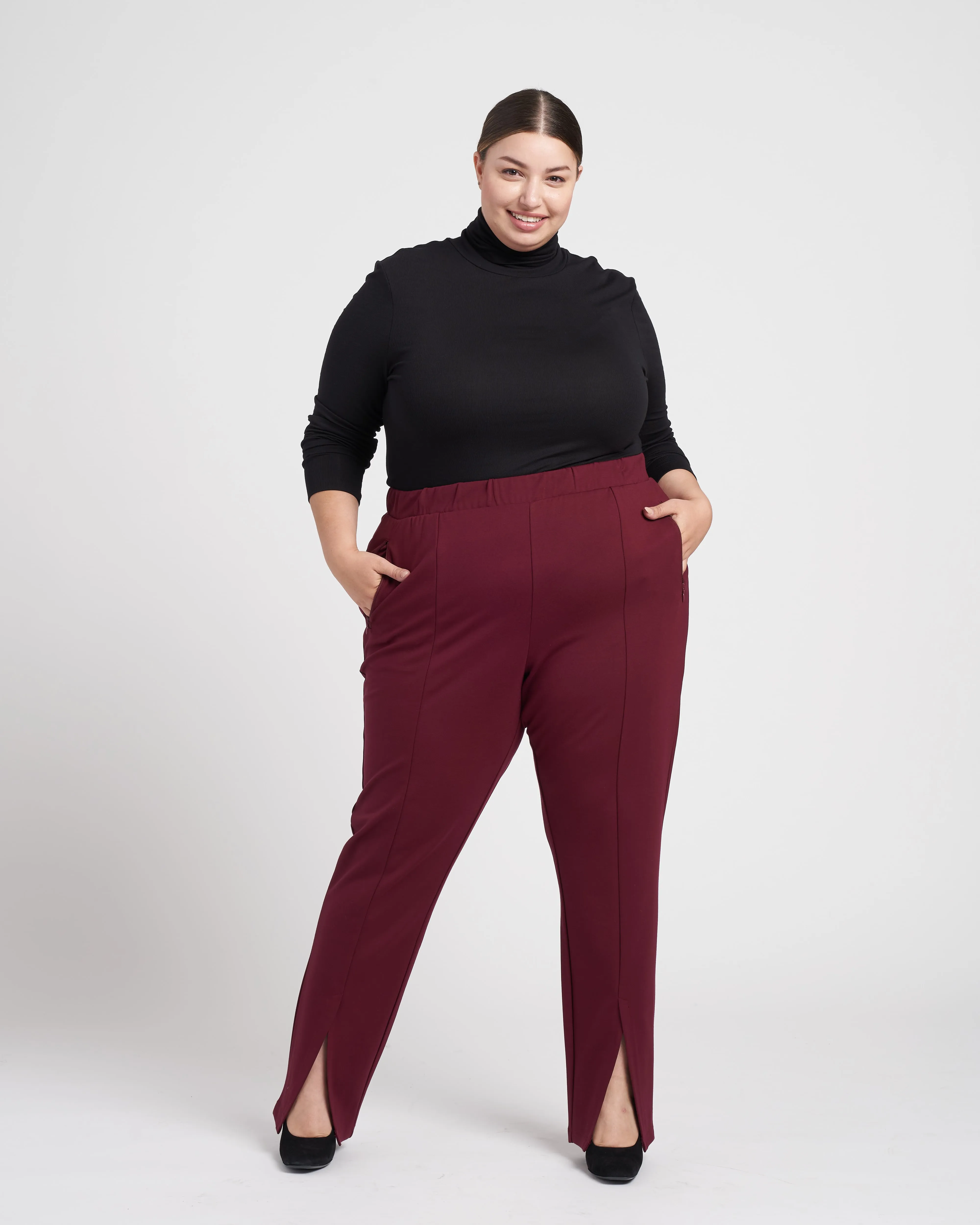 Flaunt Slit Signature Ponte Pants - Oxblood sold by Universal Standard product image thumbnail 3