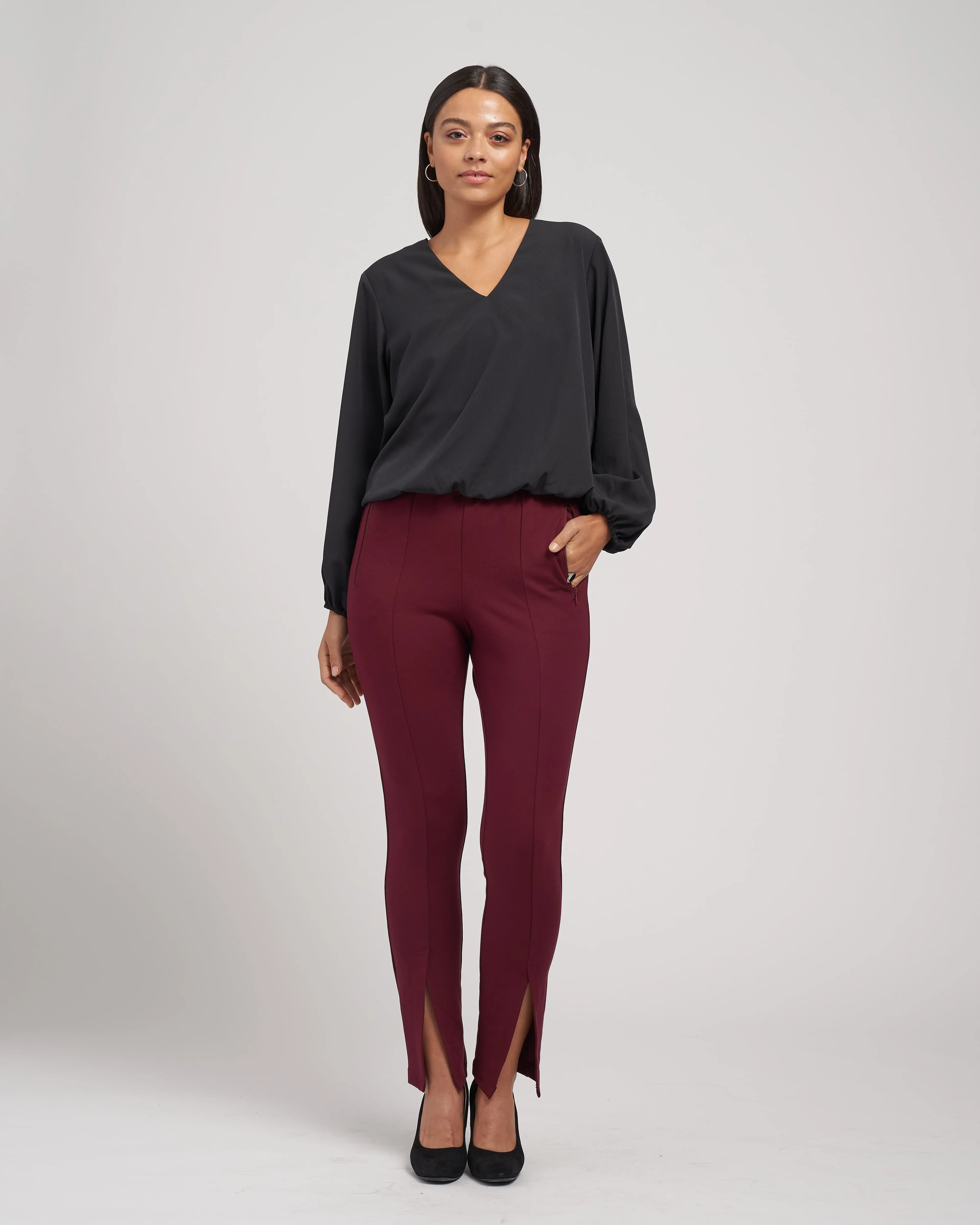 Flaunt Slit Signature Ponte Pants - Oxblood sold by Universal Standard