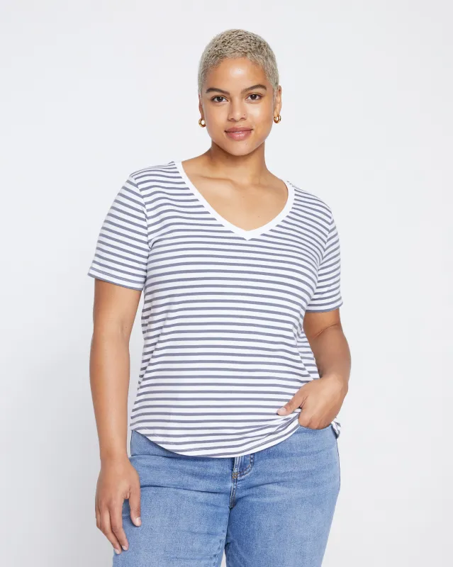 V Rex - Linen White/Steel Blue Stripe sold by Universal Standard