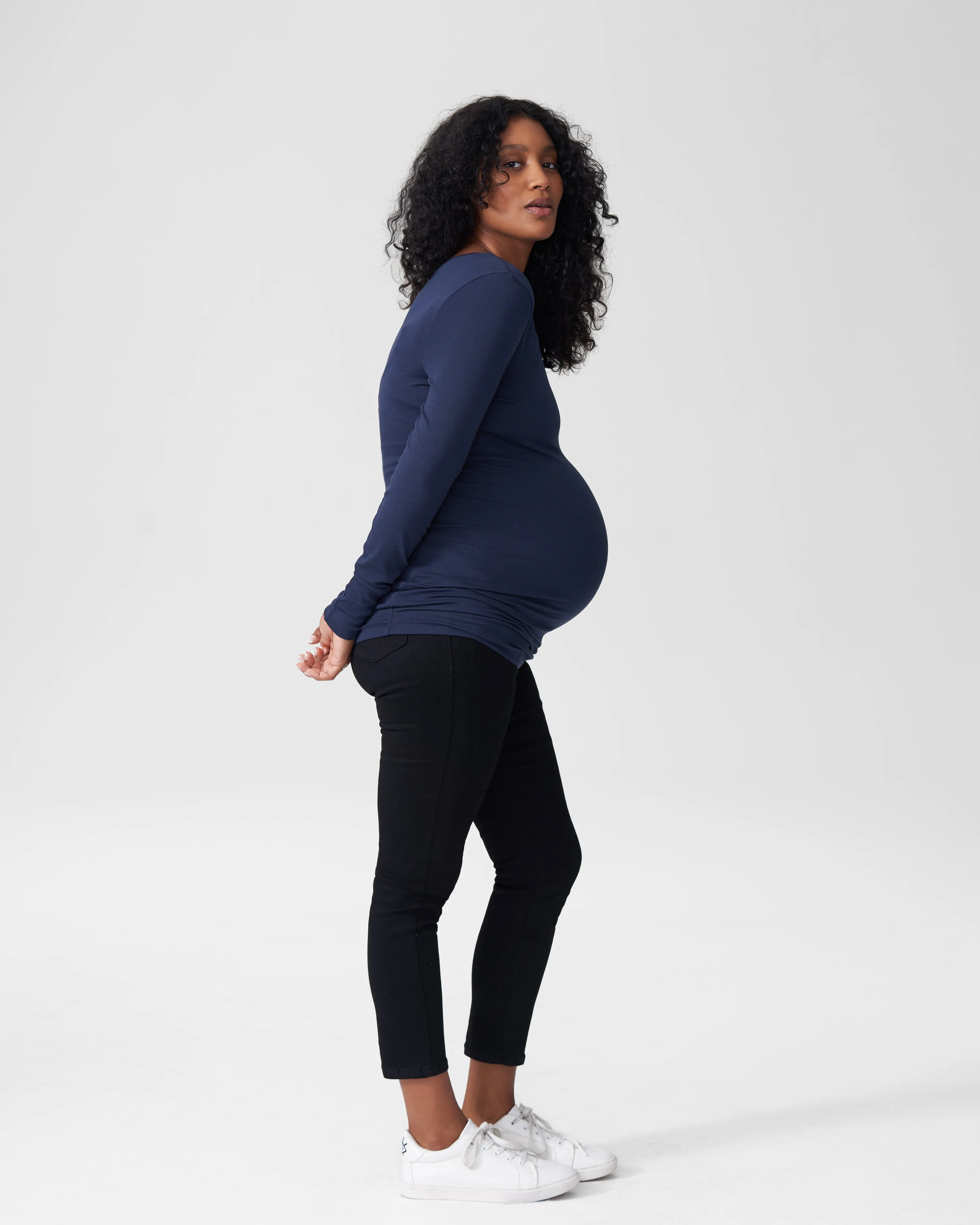 Foundation Long Sleeve V Neck Tee Mom - Navy sold by Universal Standard