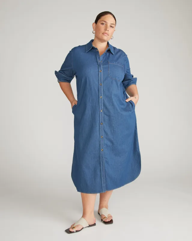 Odeon Stretch Cotton Chambray Shirtdress - Orion Blue sold by Universal Standard