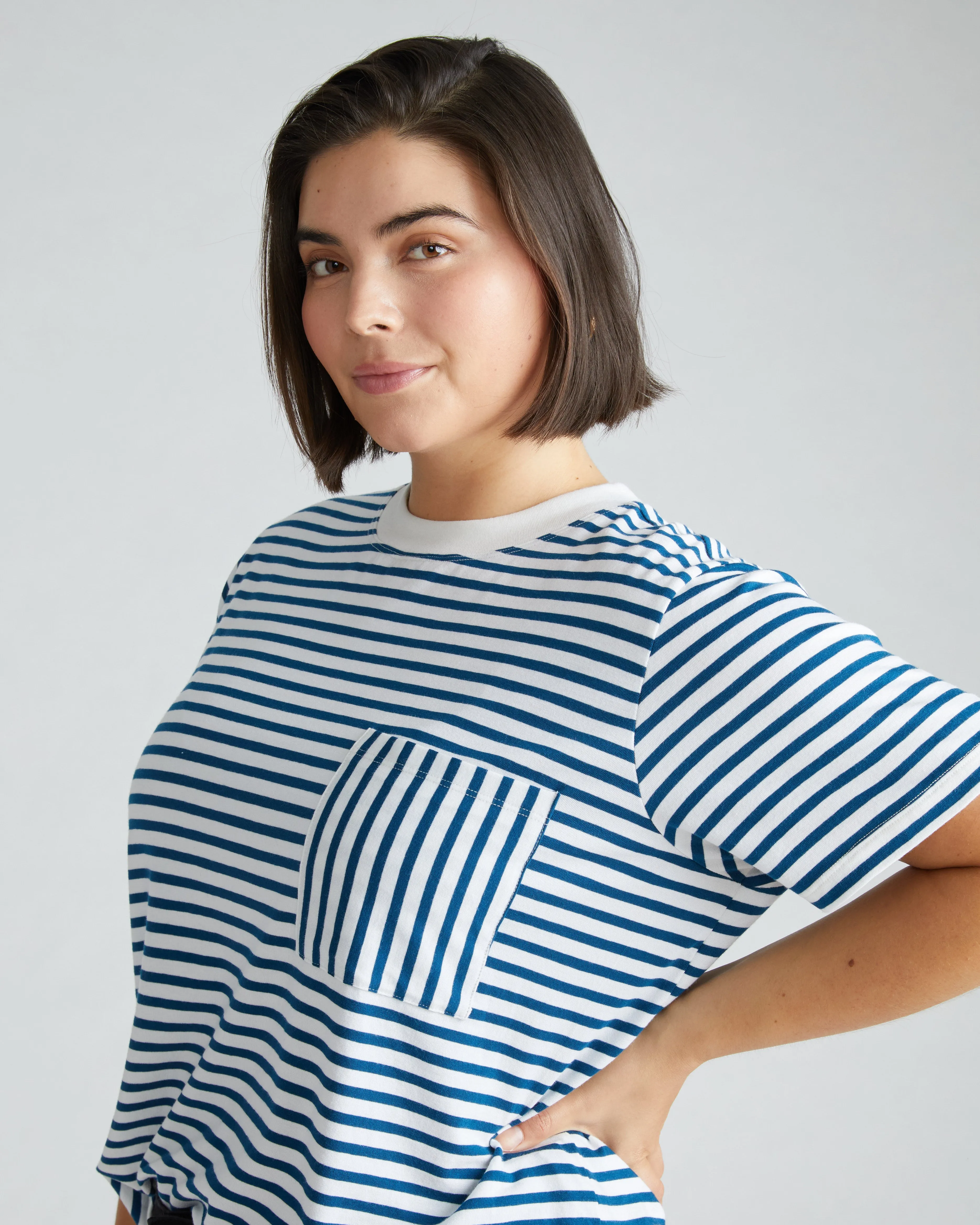 Garcon Tee - Linen White/Glassy Blue Stripe sold by Universal Standard product image thumbnail 3