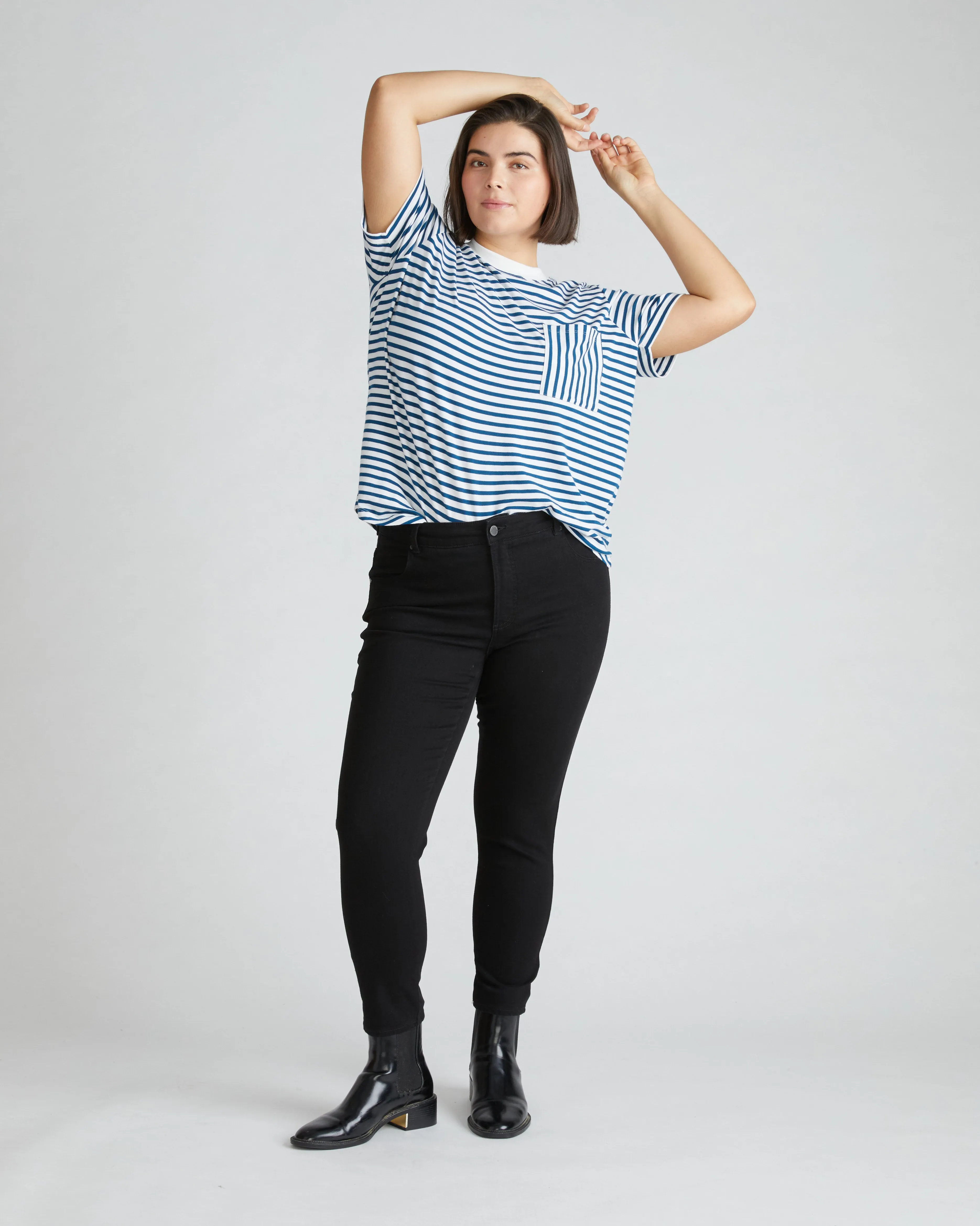 Garcon Tee - Linen White/Glassy Blue Stripe sold by Universal Standard