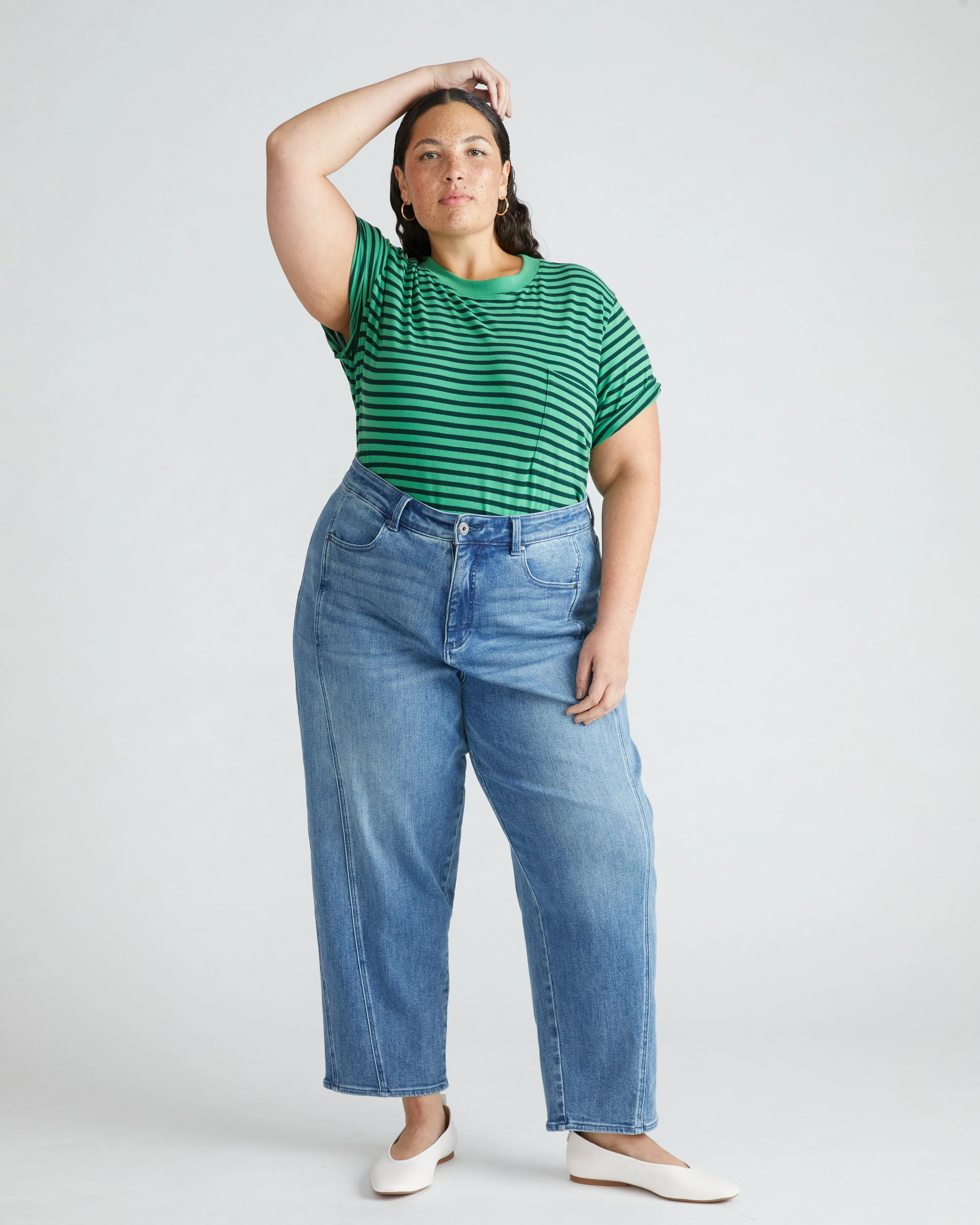 Garcon Tee - Spearmint Candy/Forest Green Stripe sold by Universal Standard