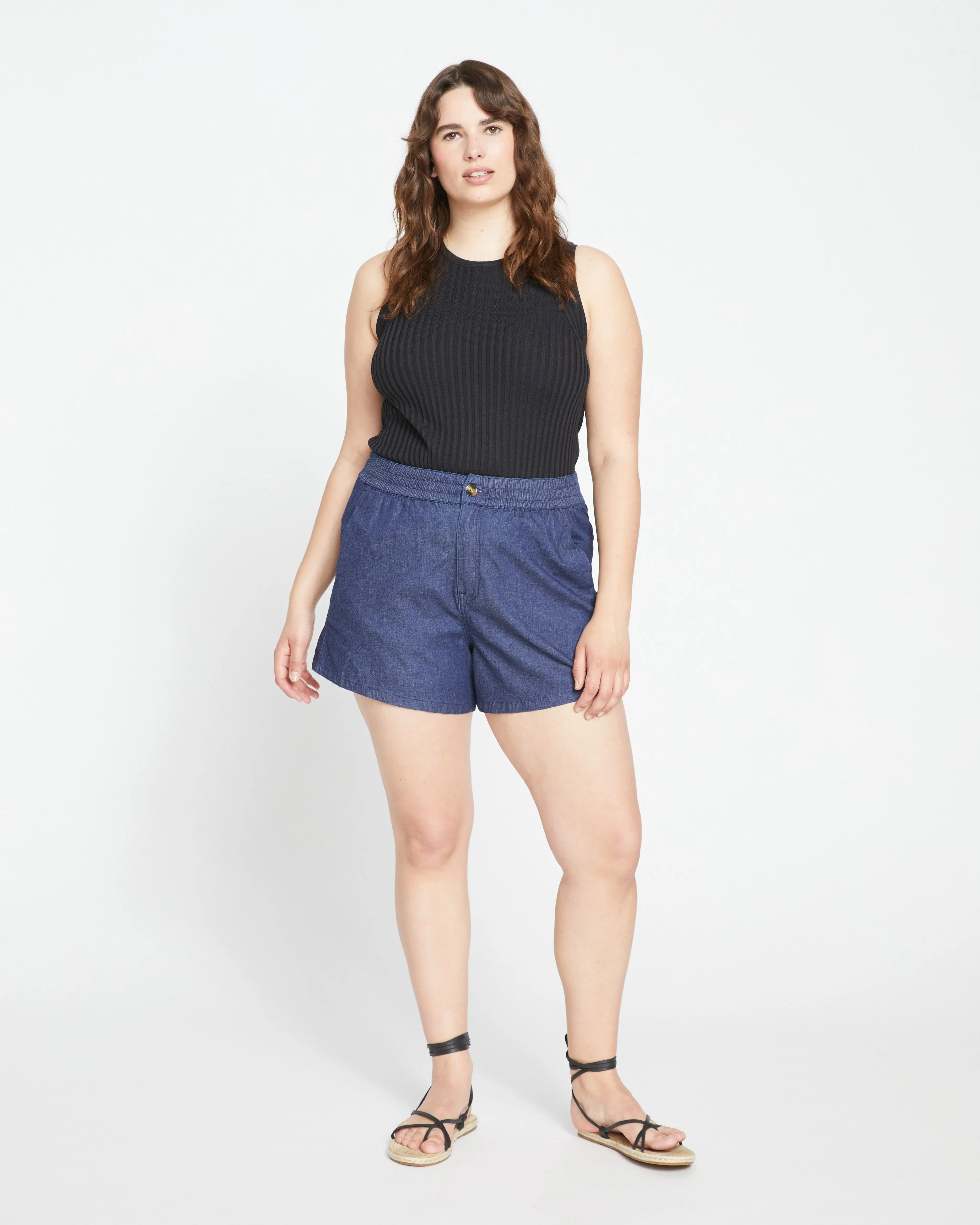 Capri Chambray Shorts - Dark Indigo sold by Universal Standard